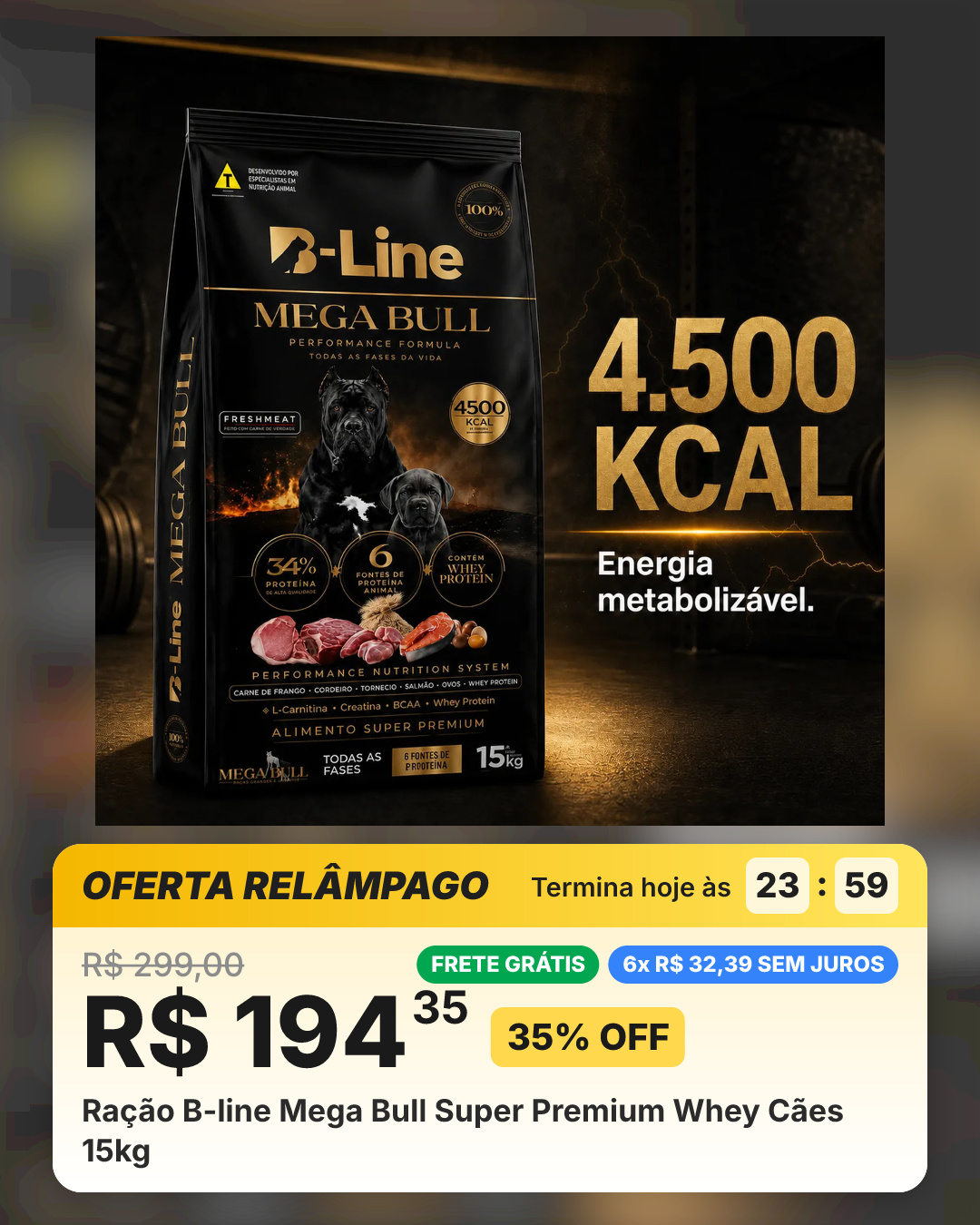 Ração B-line Mega Bull Super Premium Whey Cães 15kg