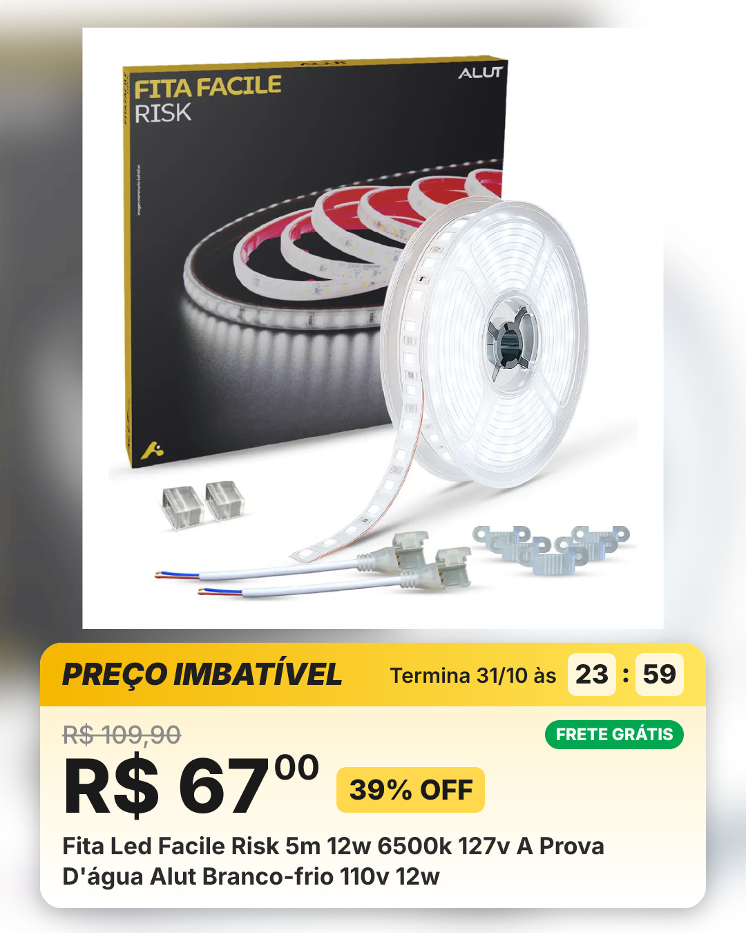 Fita Led Facile Risk 5m 12w 6500k 127v A Prova D'água Alut Branco-frio 110v 12w