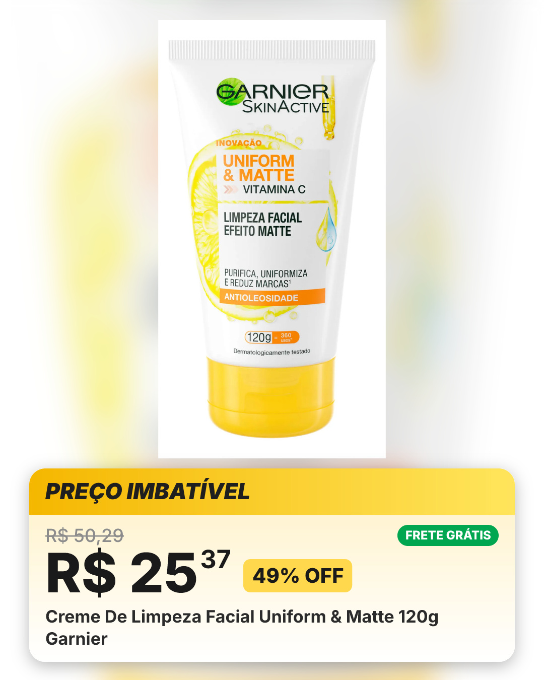 Creme De Limpeza Facial Uniform & Matte 120g Garnier