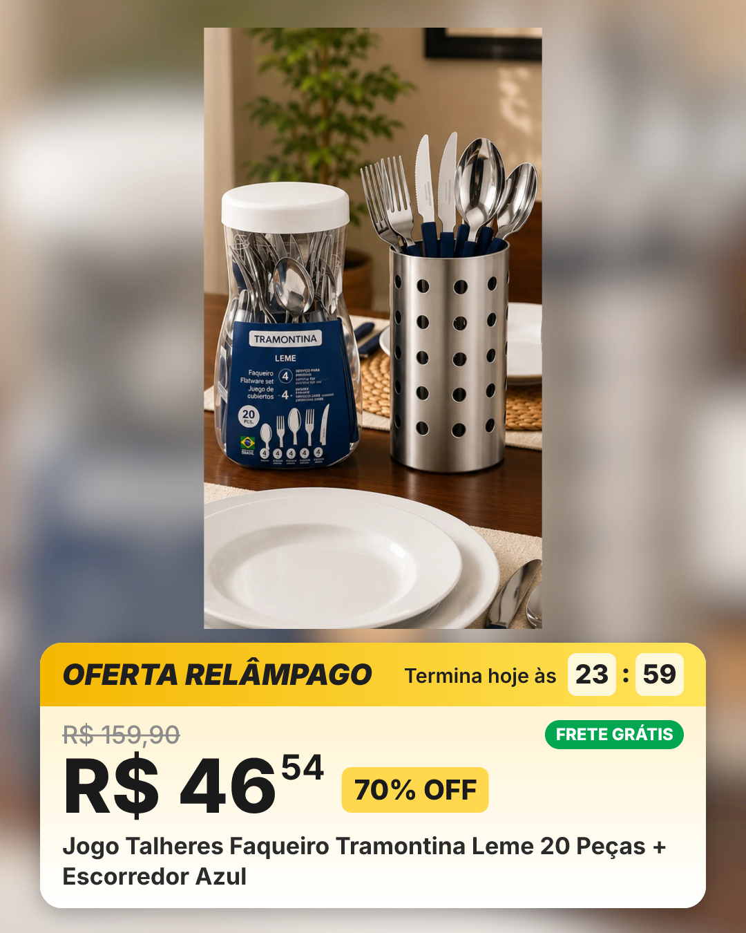 Jogo Talheres Faqueiro Tramontina Leme 20 Peças + Escorredor Azul