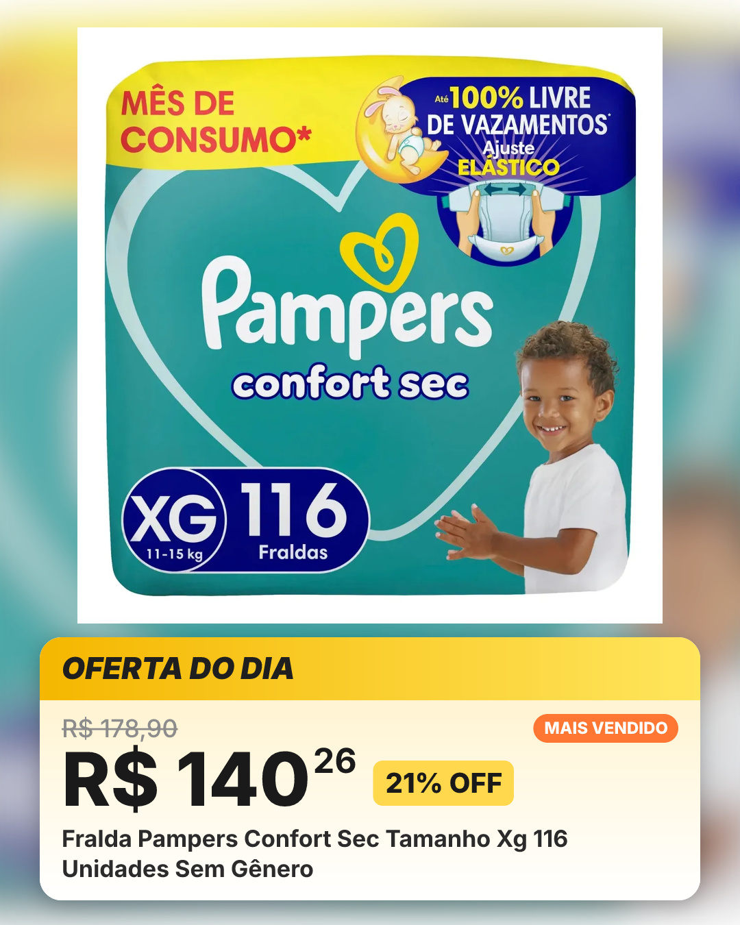 Fralda Pampers Confort Sec Tamanho Xg 116 Unidades Sem Gênero