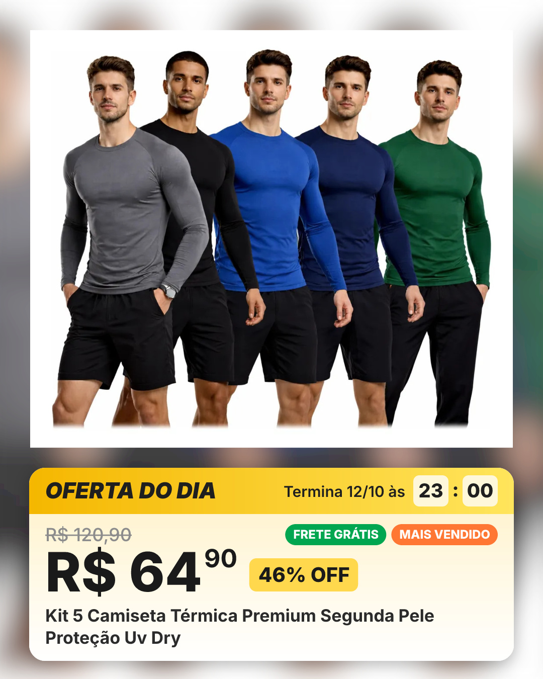 Kit 5 Camiseta Térmica Premium Segunda Pele Proteção Uv Dry