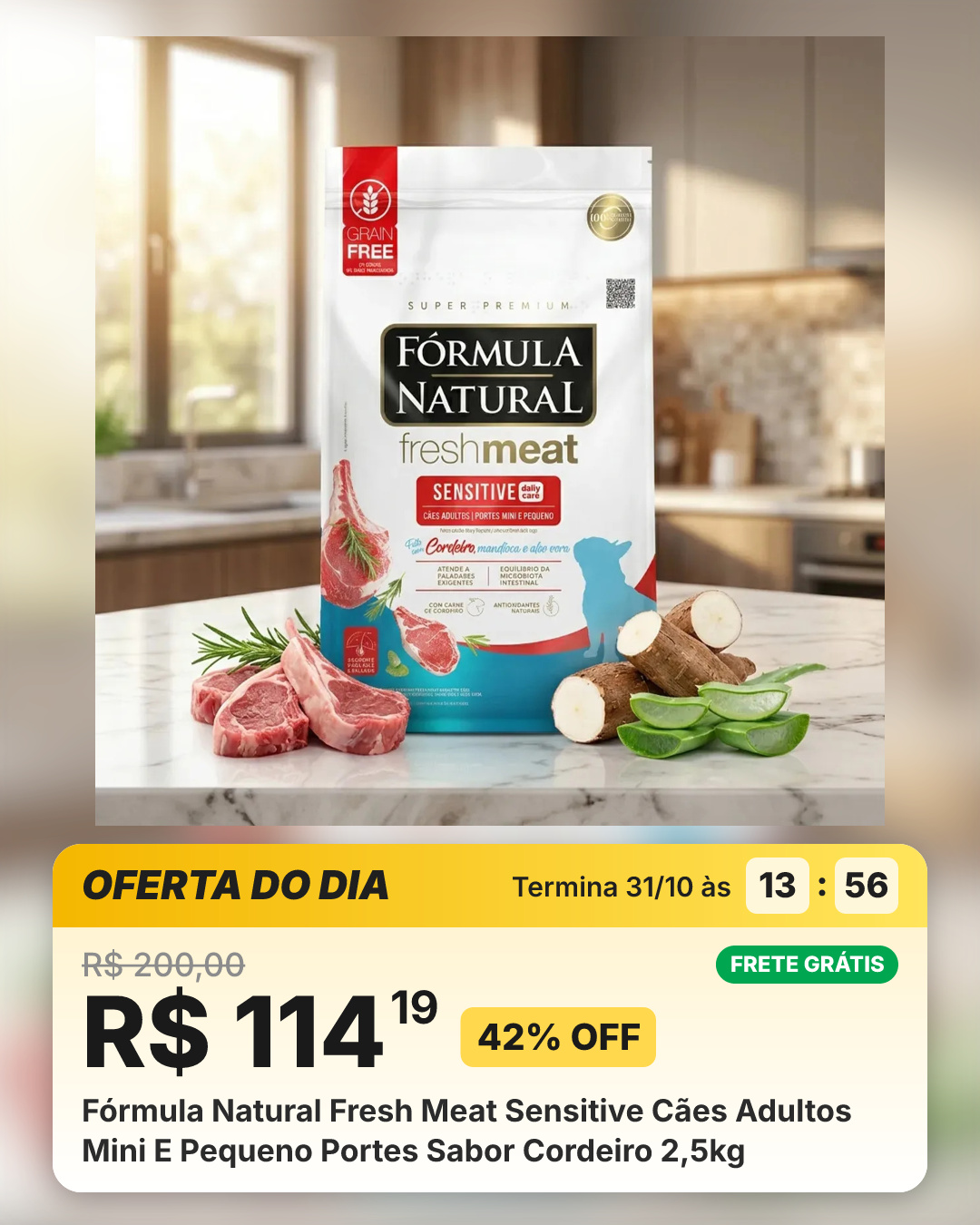 Fórmula Natural Fresh Meat Sensitive Cães Adultos Mini E Pequeno Portes Sabor Cordeiro 2,5kg