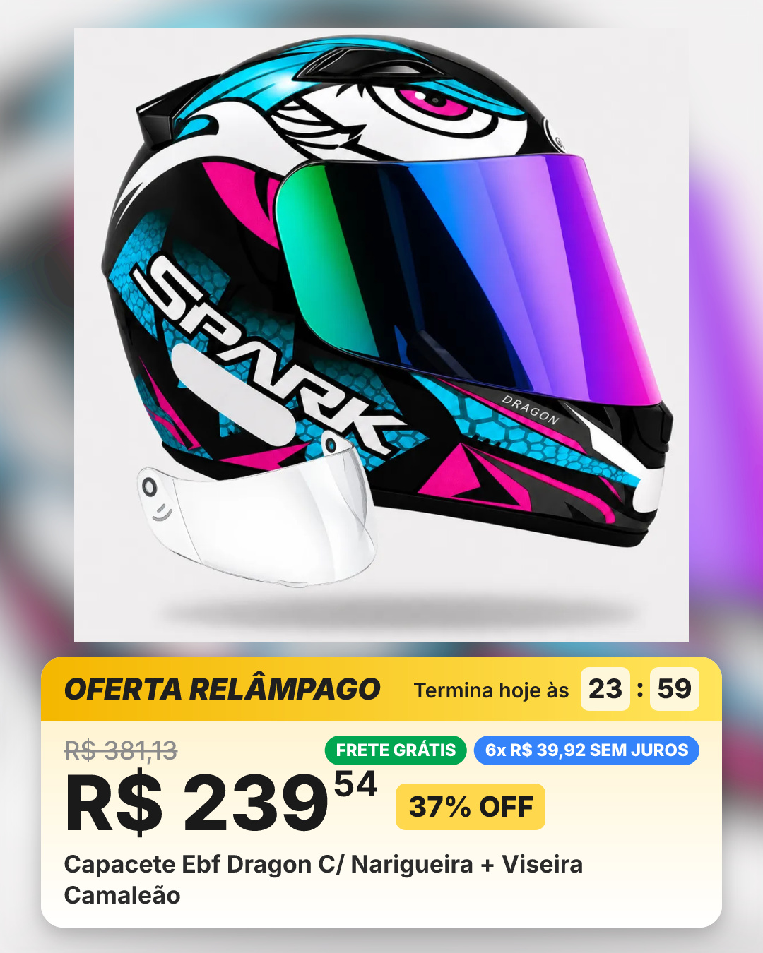 Capacete Ebf Dragon C/ Narigueira + Viseira Camaleão