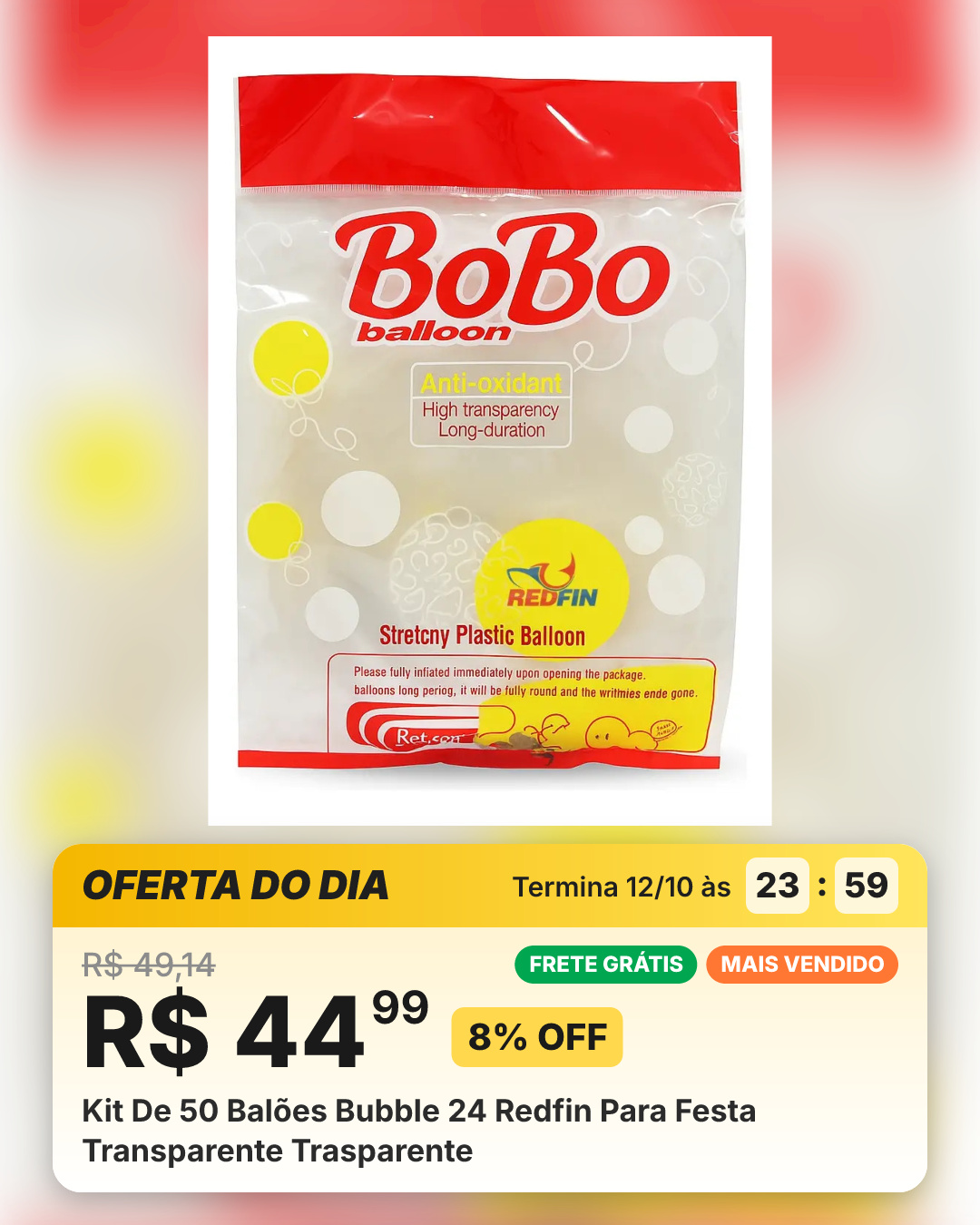Kit De 50 Balões Bubble 24 Redfin Para Festa Transparente Trasparente