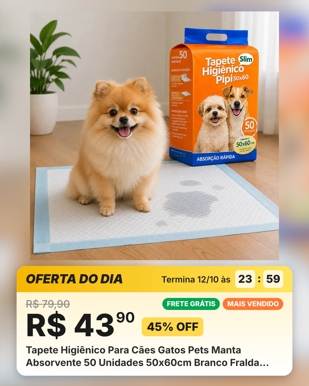 Tapete Higiênico Para Cães Gatos Pets Manta Absorvente 50 Unidades 50x60cm Branco Fralda Pet Cachorro Camadas De Proteção Bloqueador De Odor Linha Premium Com Camadas De Proteção