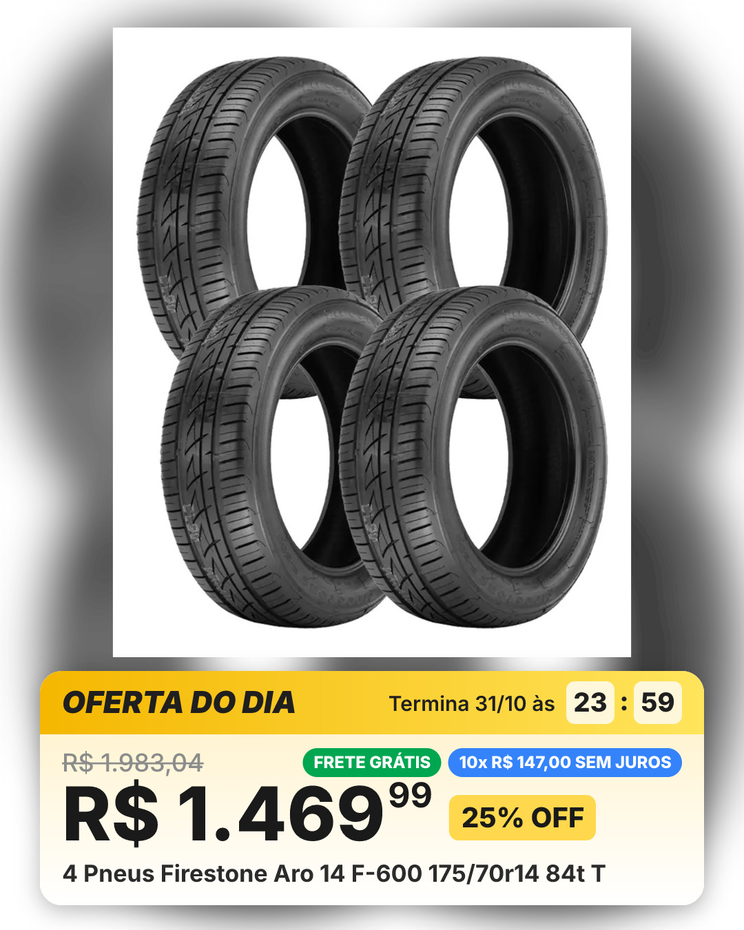 4 Pneus Firestone Aro 14 F-600 175/70r14 84t T