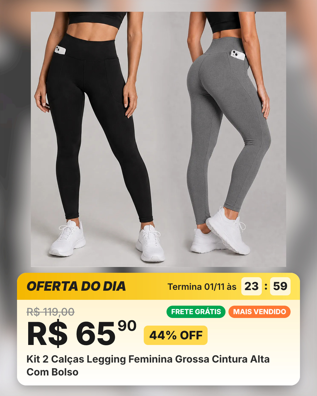 Kit 2 Calças Legging Feminina Grossa Cintura Alta Com Bolso