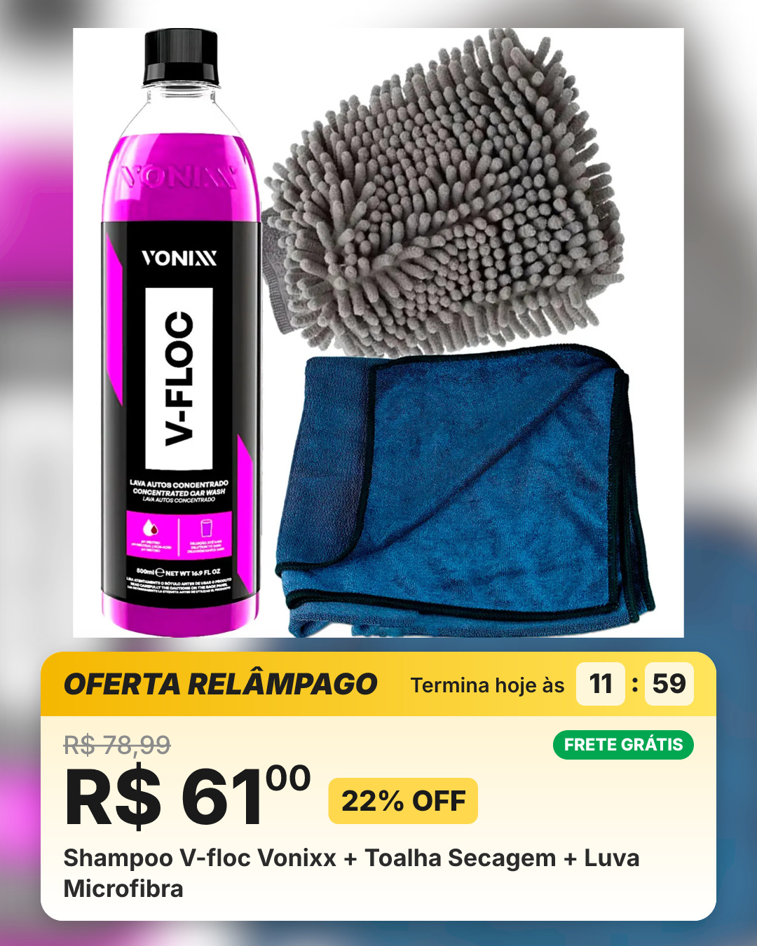 Shampoo V-floc Vonixx + Toalha Secagem + Luva Microfibra
