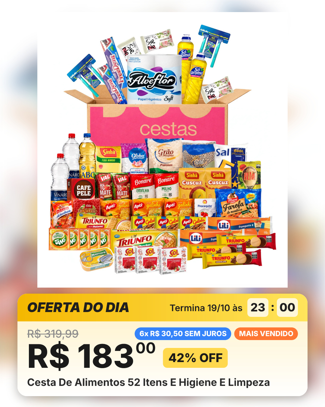 Cesta De Alimentos 52 Itens E Higiene E Limpeza