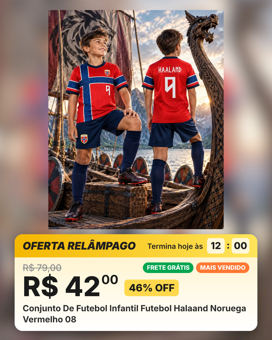 Conjunto De Futebol Infantil Futebol Halaand Noruega Vermelho 08