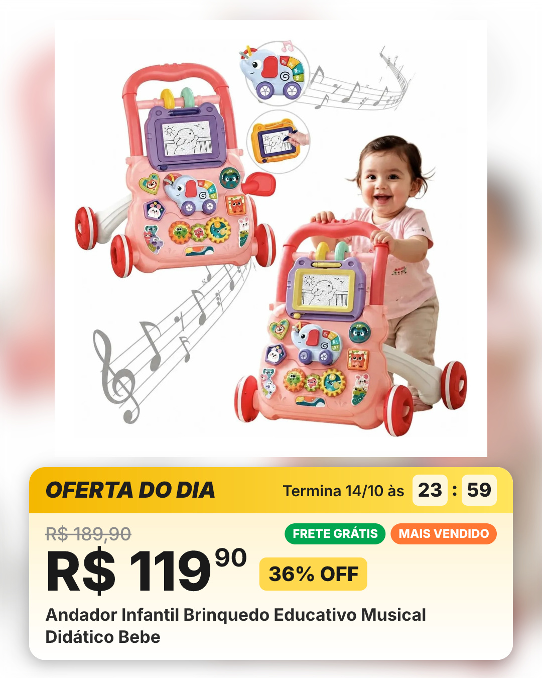 Andador Infantil Brinquedo Educativo Musical Didático Bebe