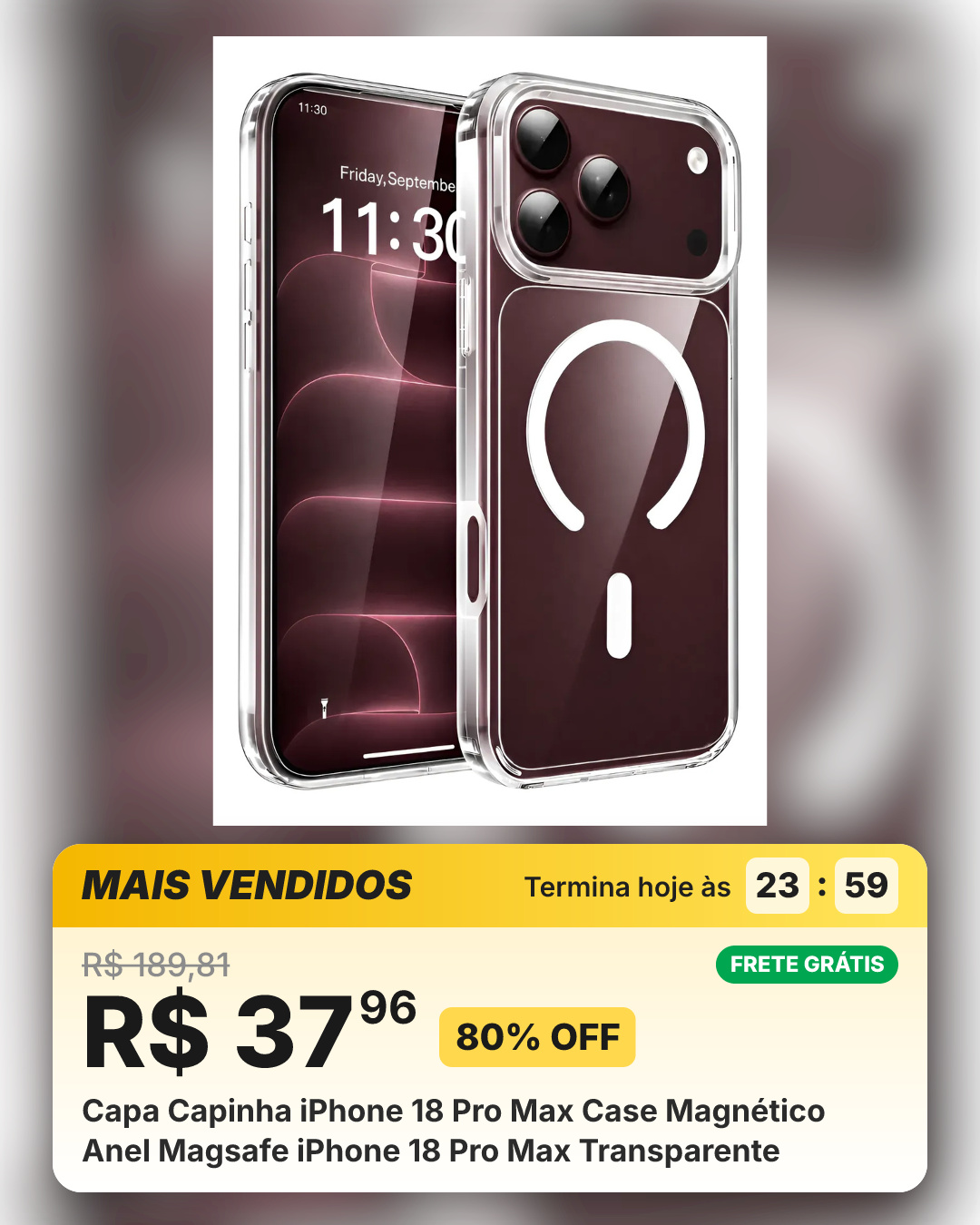 Capa Capinha iPhone 18 Pro Max Case Magnético Anel Magsafe iPhone 18 Pro Max Transparente