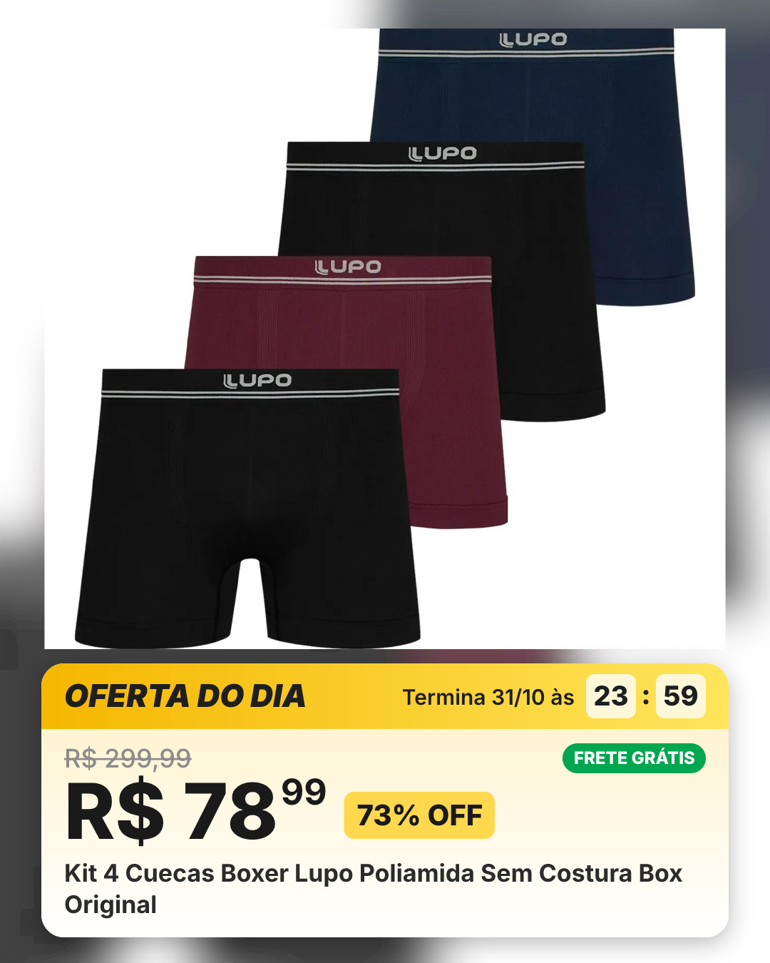 Kit 4 Cuecas Boxer Lupo Poliamida Sem Costura Box Original