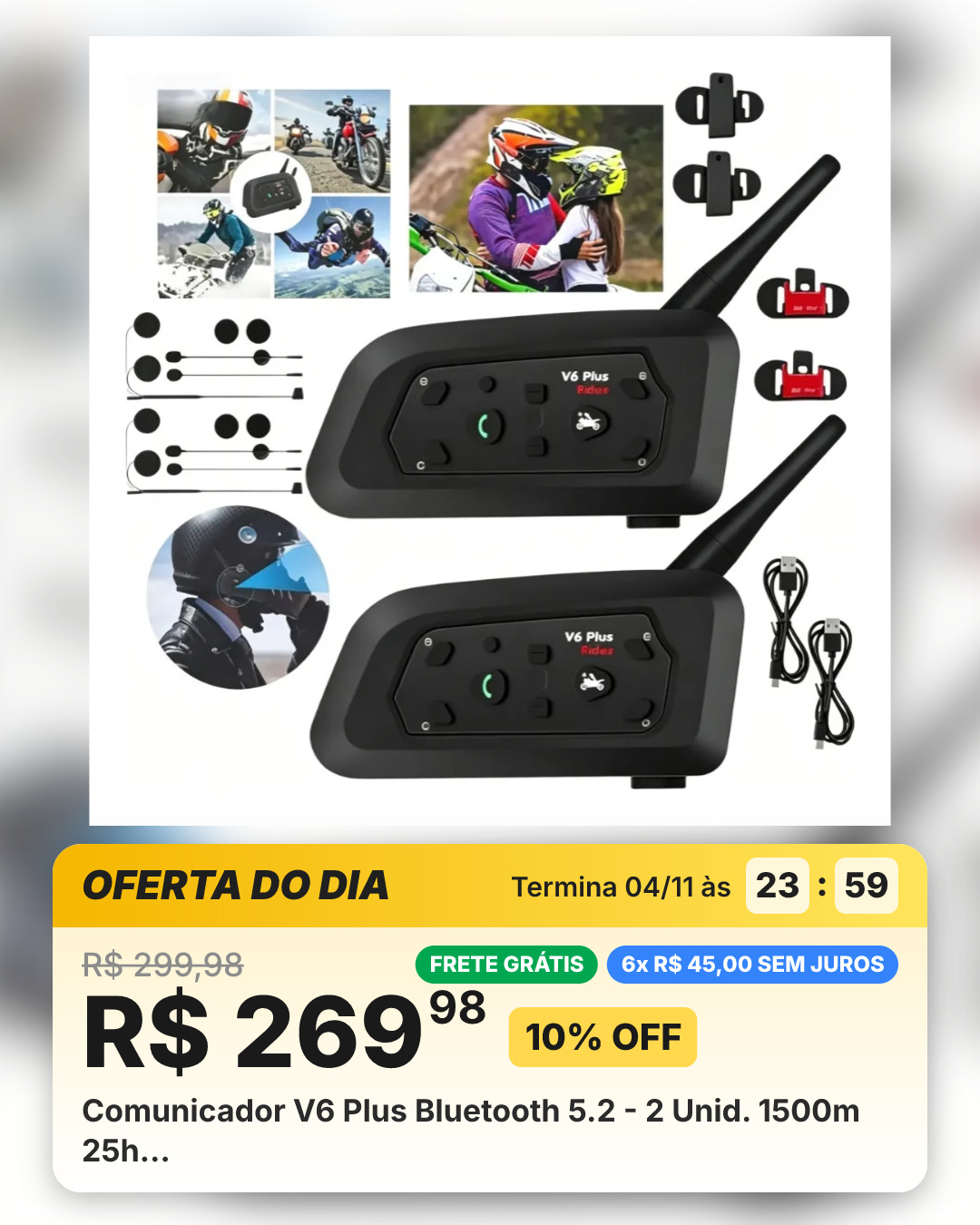 Comunicador V6 Plus Bluetooth 5.2 - 2 Unid. 1500m 25h…