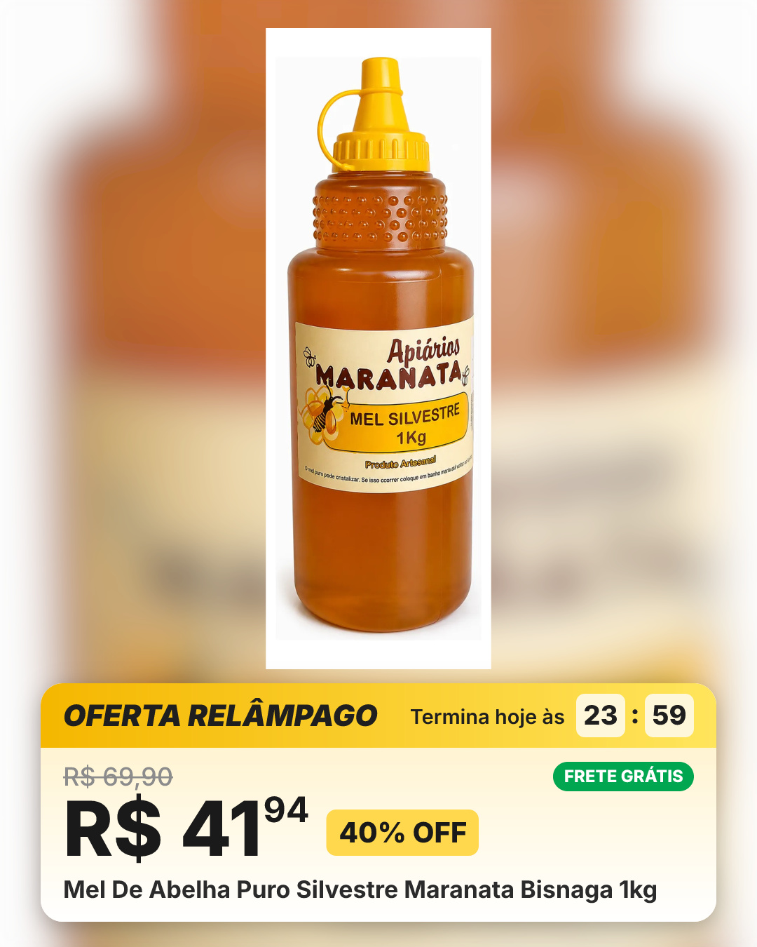 Mel De Abelha Puro Silvestre Maranata Bisnaga 1kg