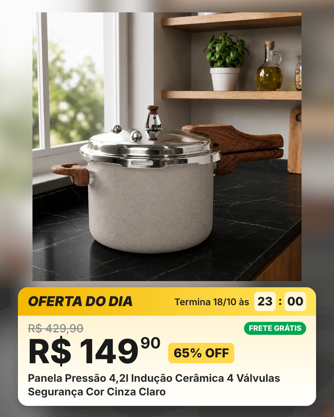 Panela Pressão 4,2l Indução Cerâmica 4 Válvulas Segurança Cor Cinza Claro