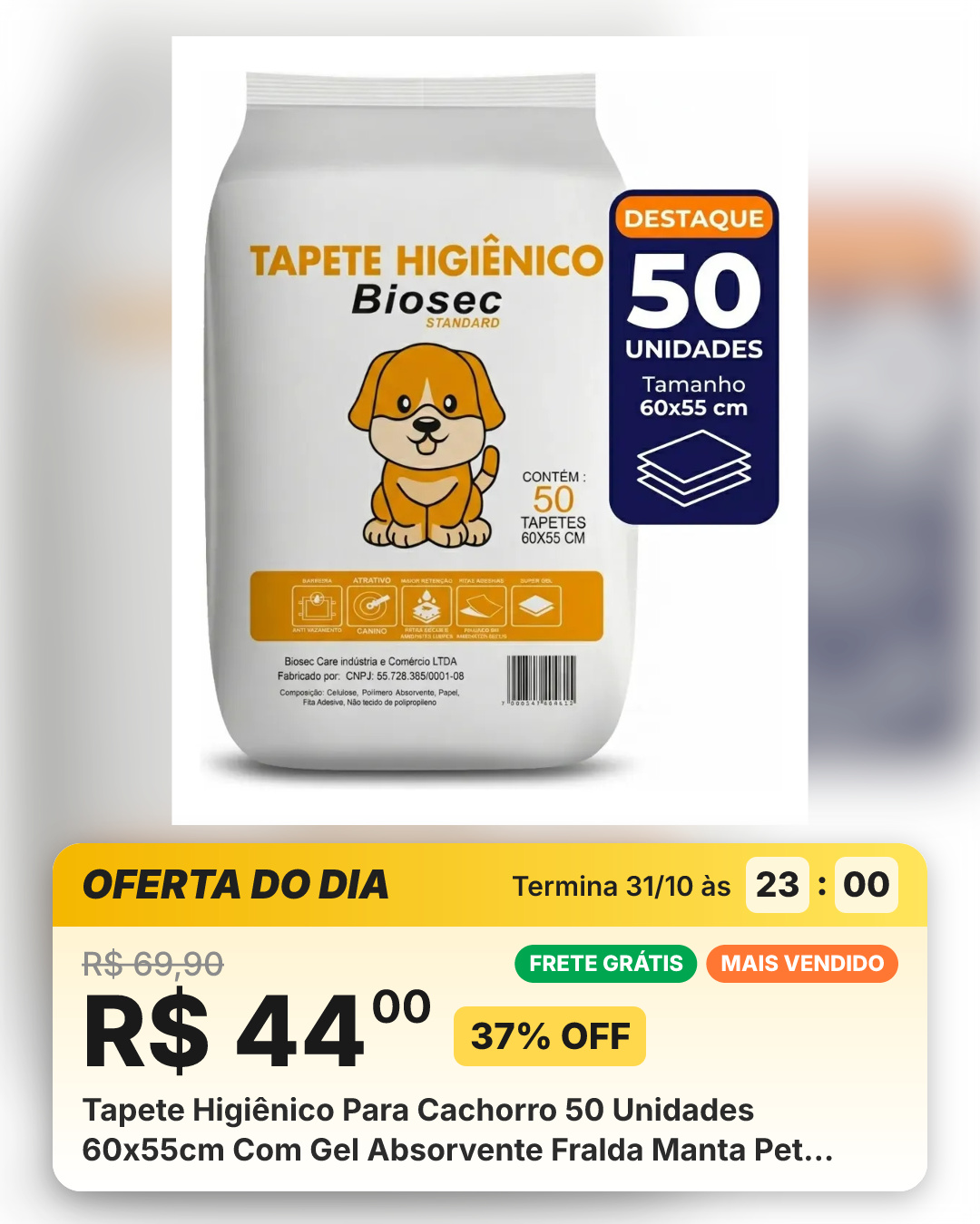 Tapete Higiênico Para Cachorro 50 Unidades 60x55cm Com Gel Absorvente Fralda Manta Pet Cão Com Fitas Adesivas Anti Odor Atrativo Canino Branco