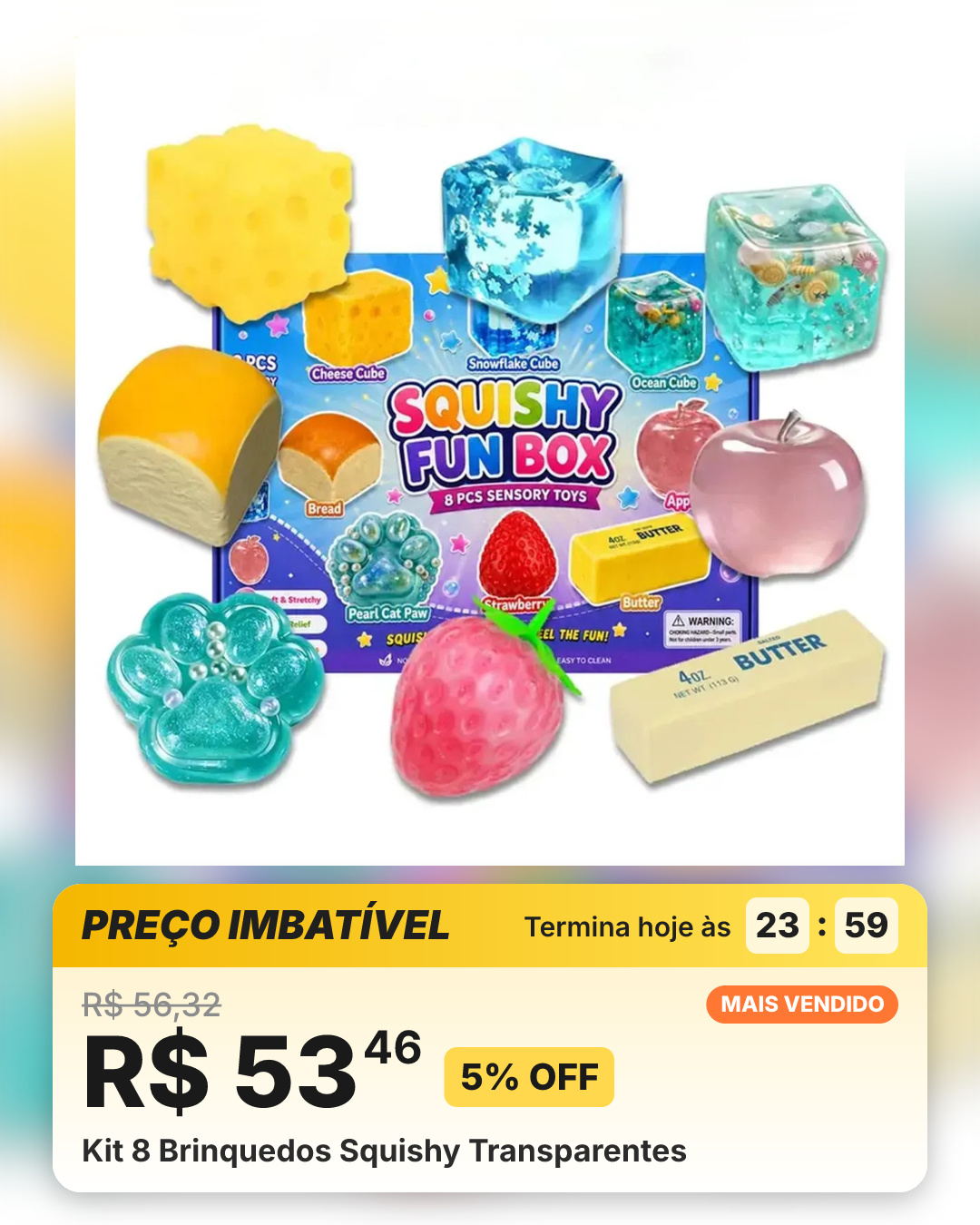 Kit 8 Brinquedos Squishy Transparentes