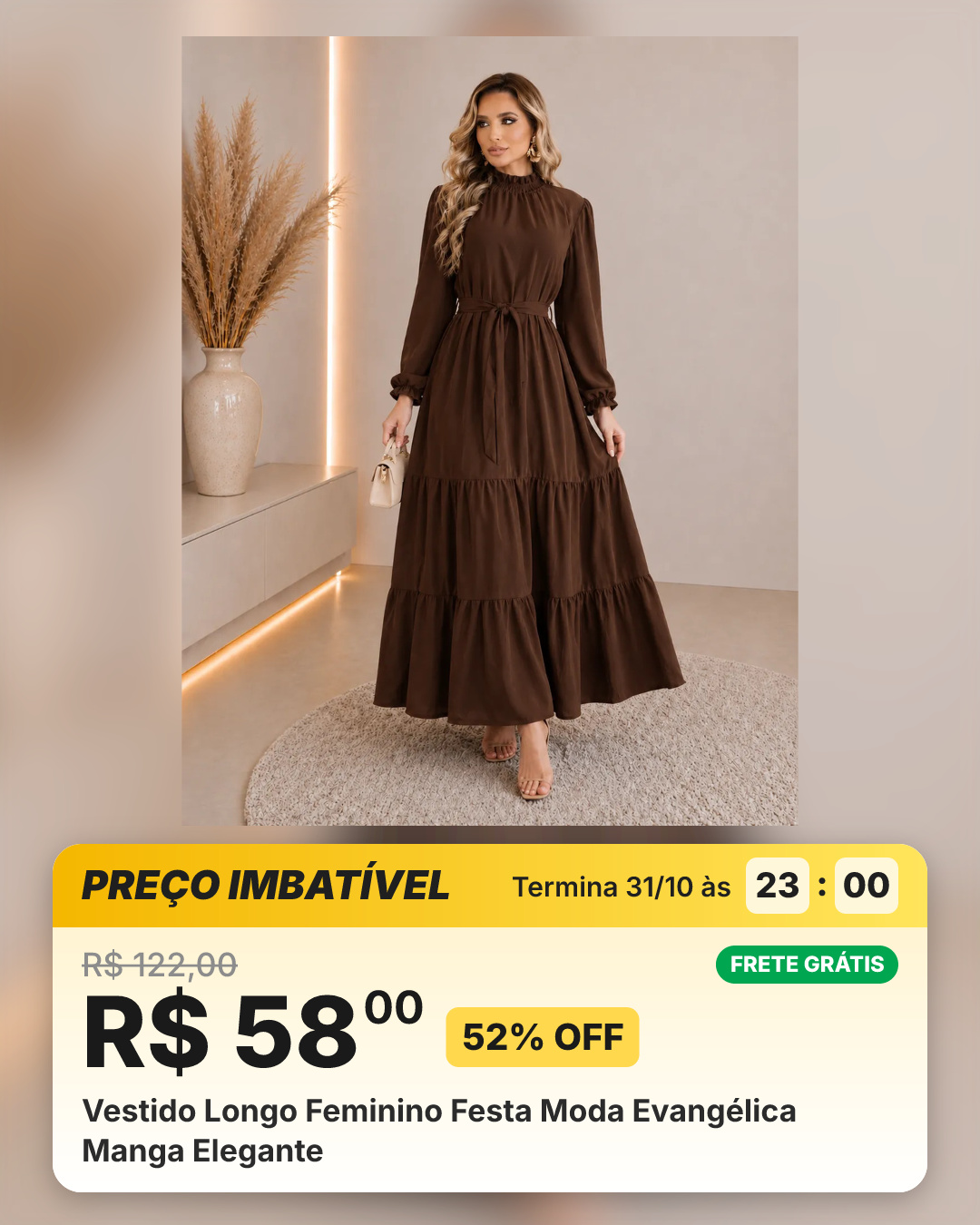 Vestido Longo Feminino Festa Moda Evangélica Manga Elegante