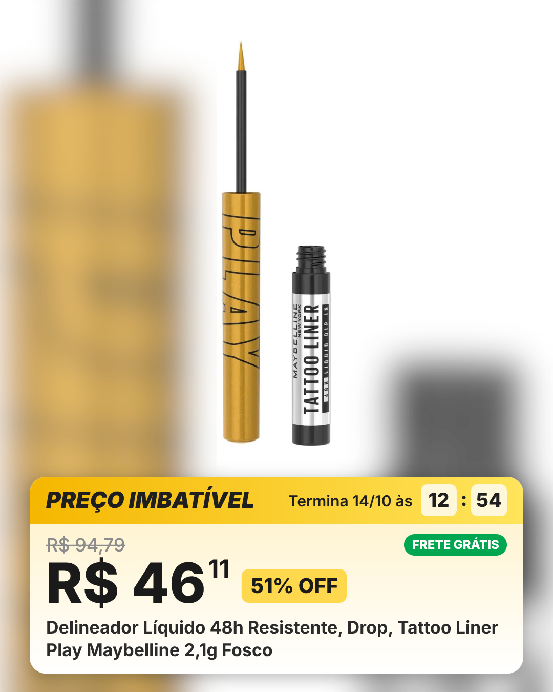 Delineador Líquido 48h Resistente, Drop, Tattoo Liner Play Maybelline 2,1g Fosco