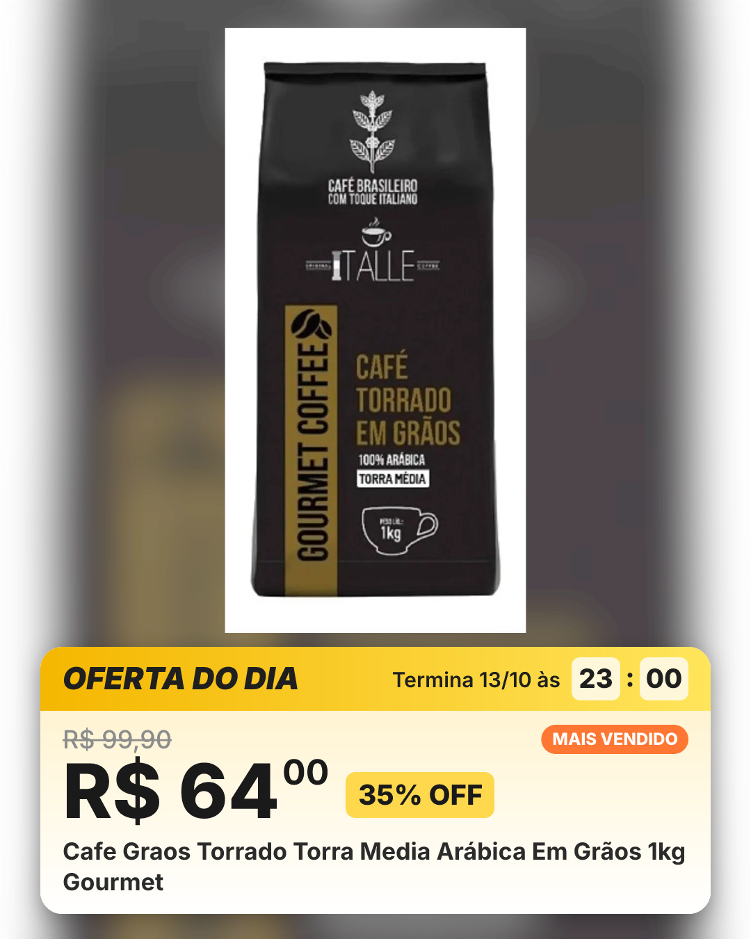 Cafe Graos Torrado Torra Media Arábica Em Grãos 1kg Gourmet