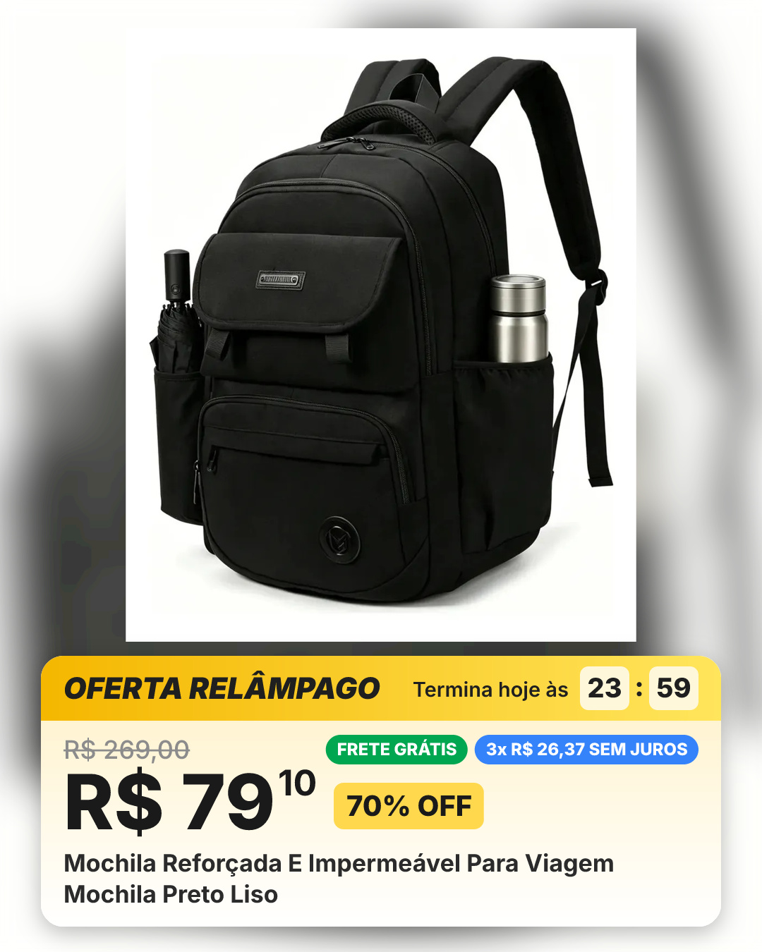 Mochila Reforçada E Impermeável Para Viagem Mochila Preto Liso