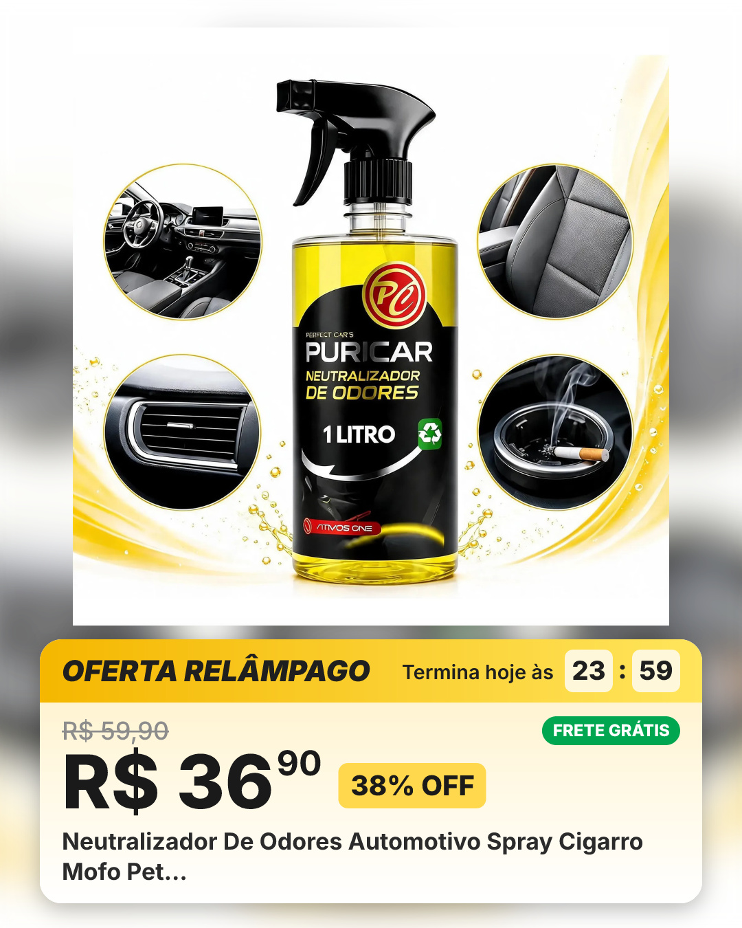 Neutralizador De Odores Automotivo Spray Cigarro Mofo Pet…