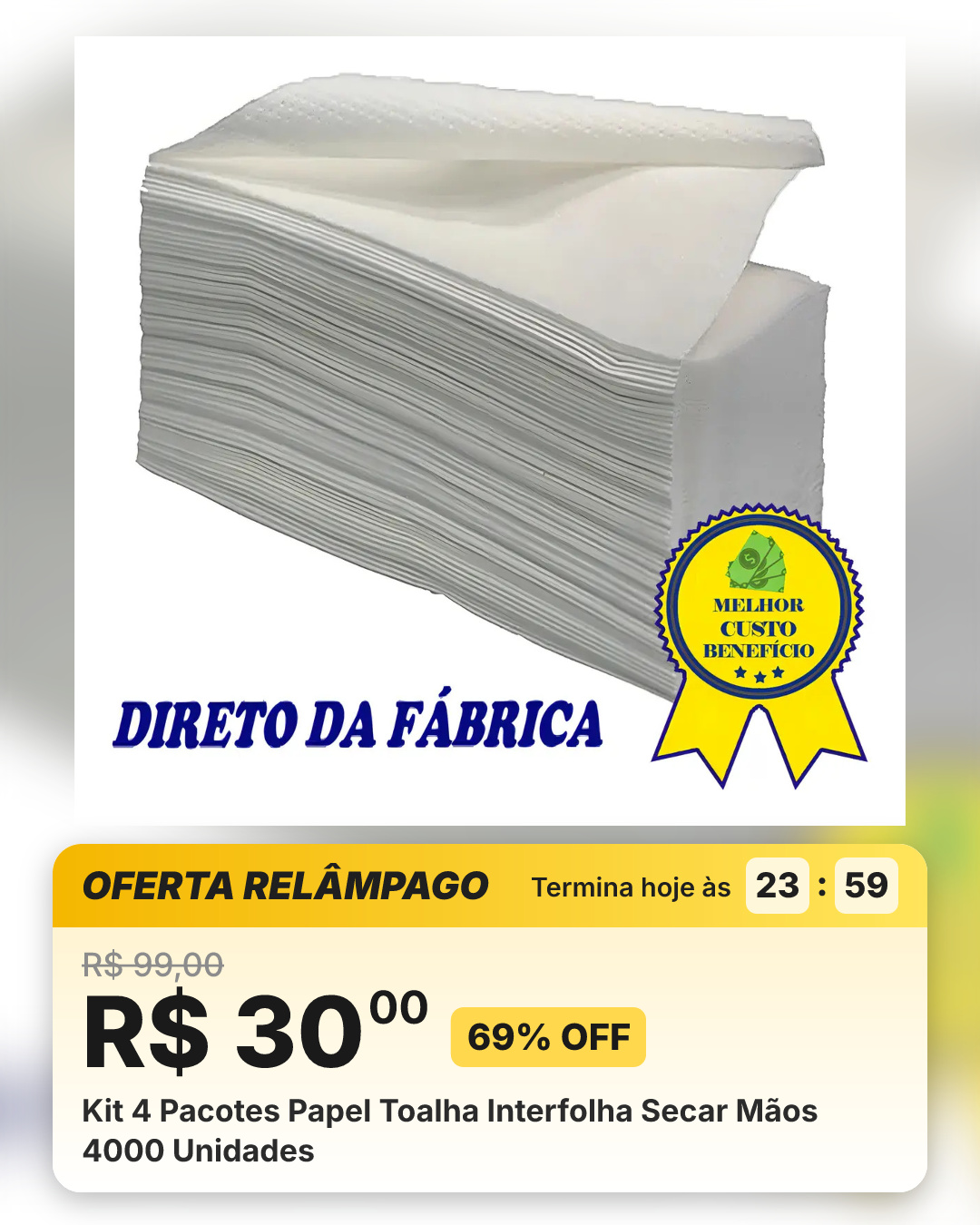 Kit 4 Pacotes Papel Toalha Interfolha Secar Mãos 4000 Unidades