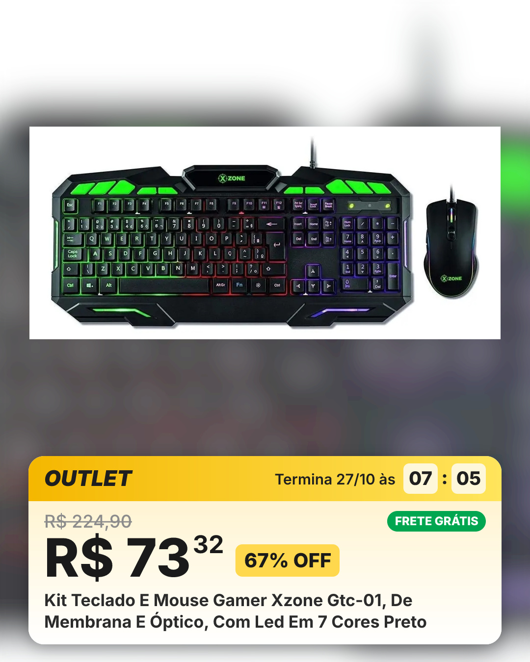 Kit Teclado E Mouse Gamer Xzone Gtc-01, De Membrana E Óptico, Com Led Em 7 Cores Preto