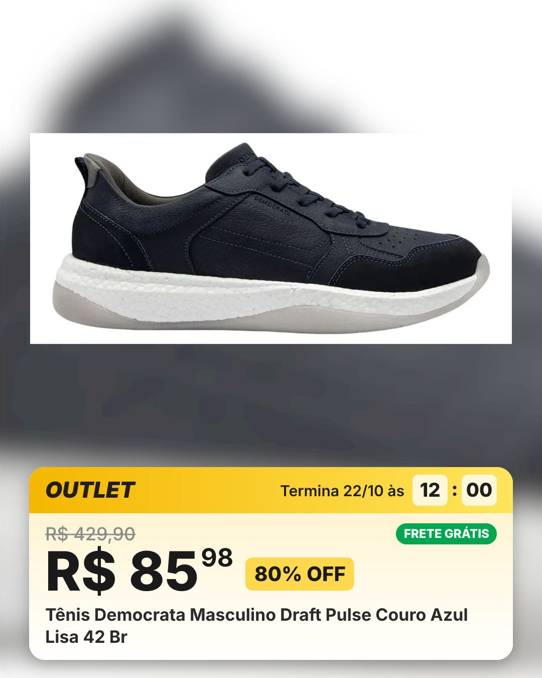 Tênis Democrata Masculino Draft Pulse Couro Azul Lisa 42 Br