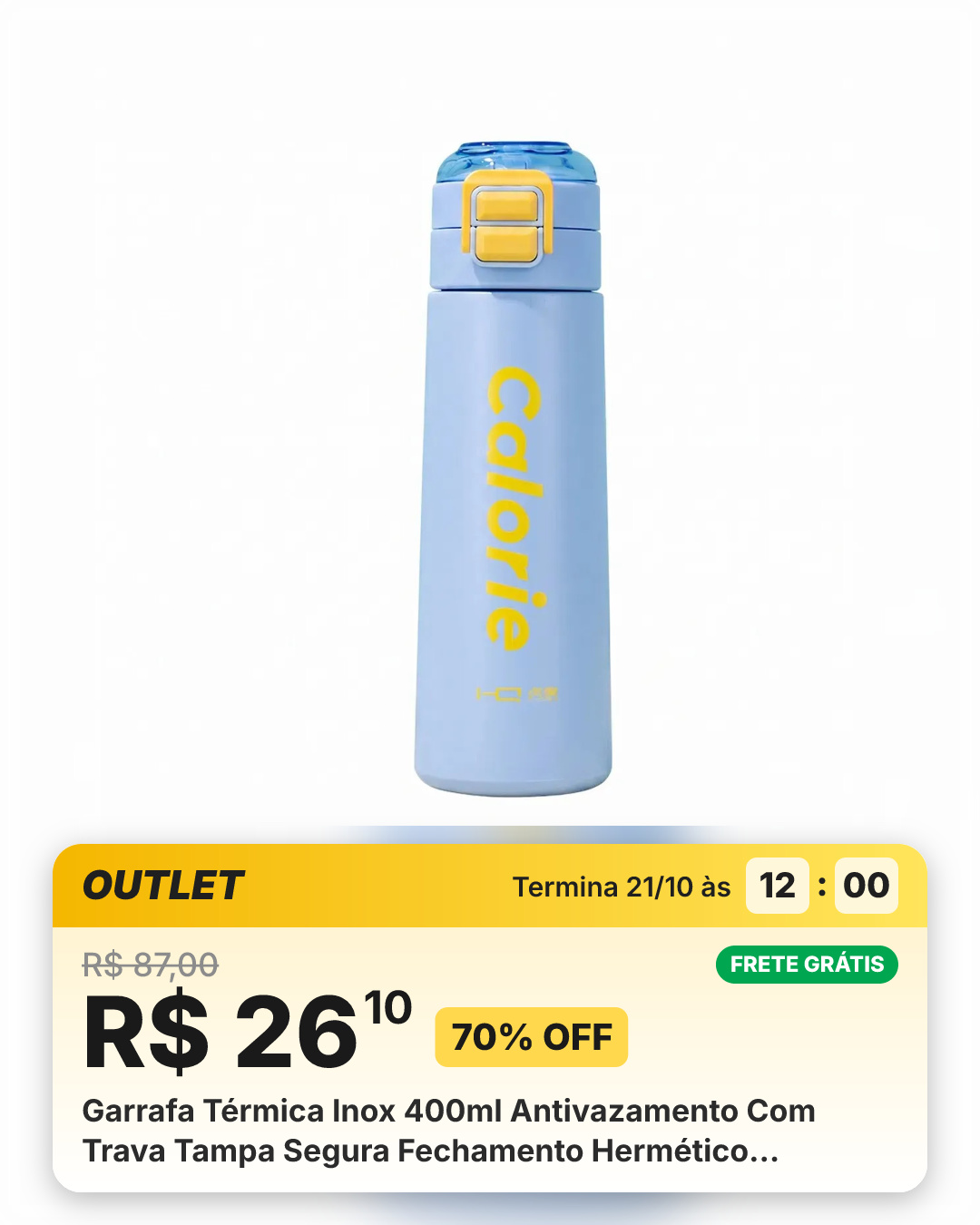 Garrafa Térmica Inox 400ml Antivazamento Com Trava Tampa Segura Fechamento Hermético, Portátil Leve Resistente, Sem Bpa, Para Academia Trabalho Viagem Praia Caminhada