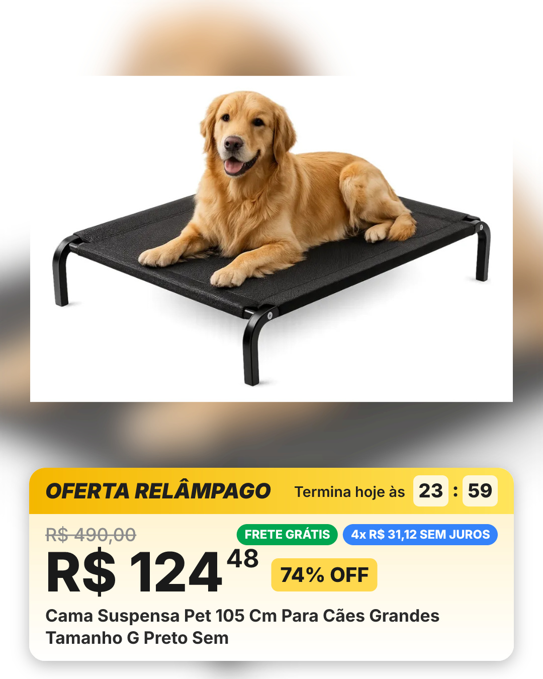 Cama Suspensa Pet 105 Cm Para Cães Grandes Tamanho G Preto Sem