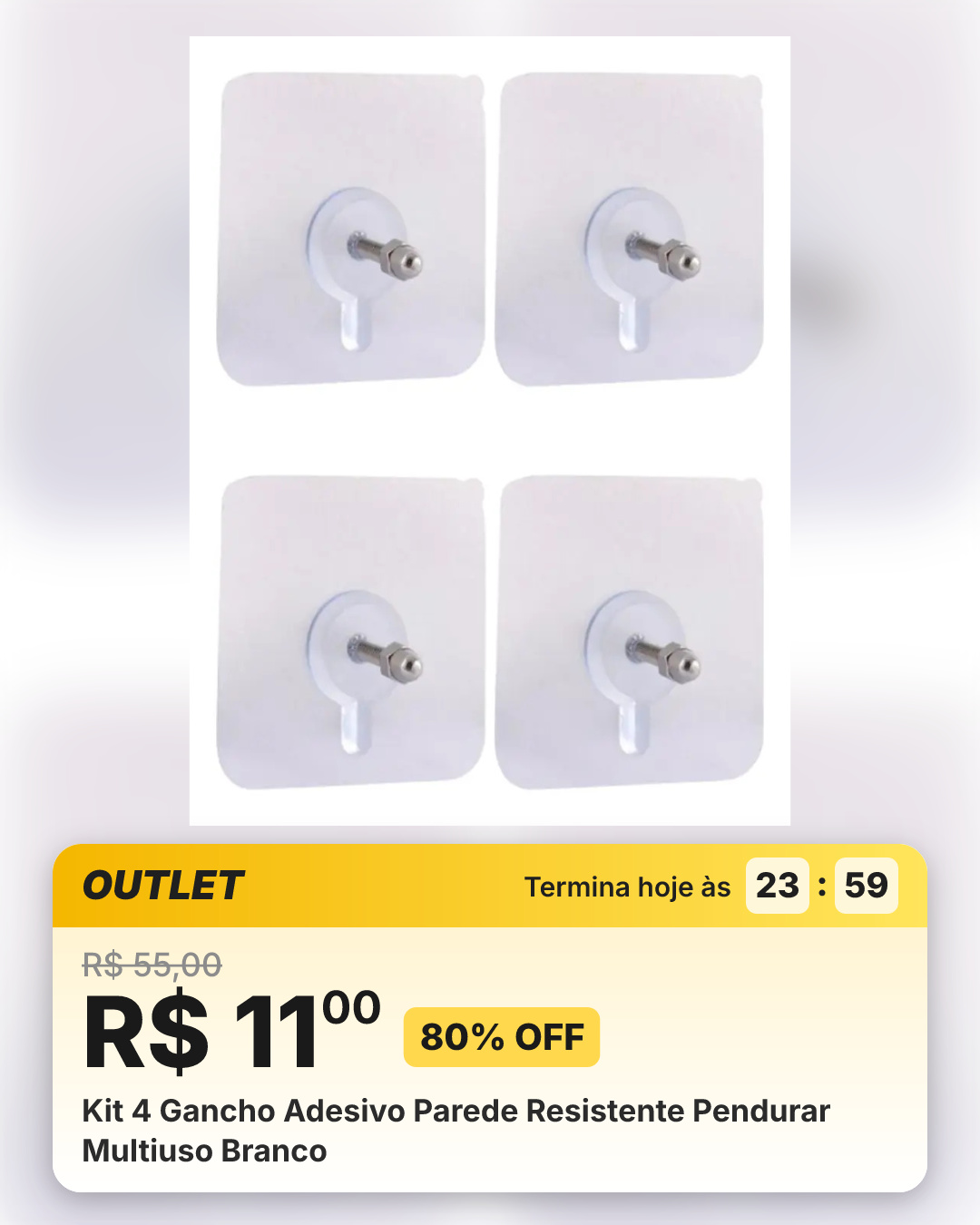 Kit 4 Gancho Adesivo Parede Resistente Pendurar Multiuso Branco