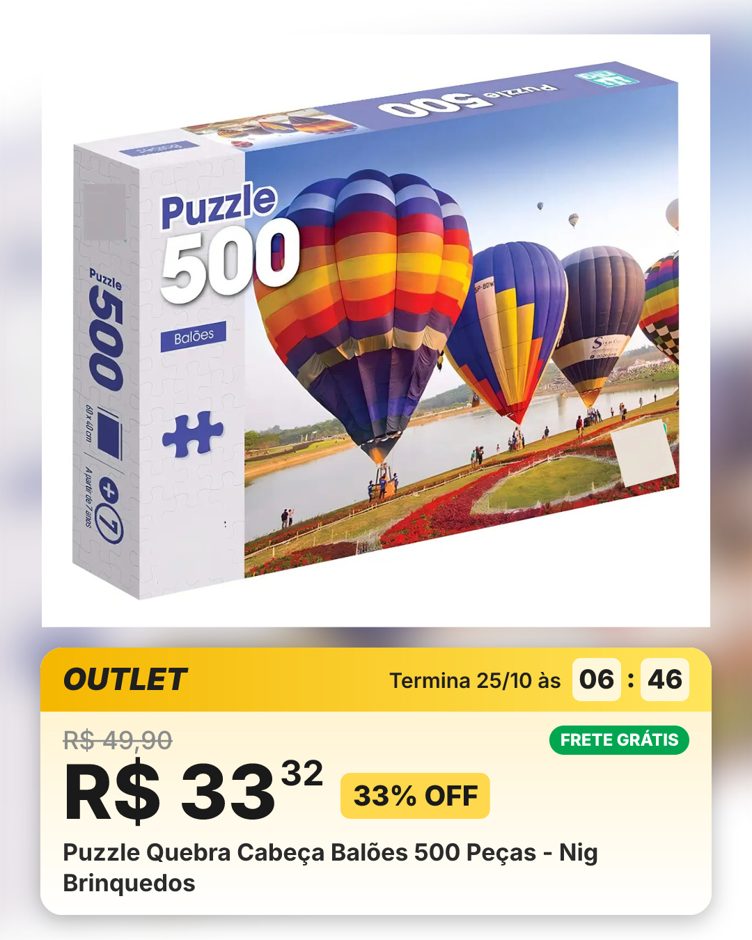Puzzle Quebra Cabeça Balões 500 Peças - Nig Brinquedos