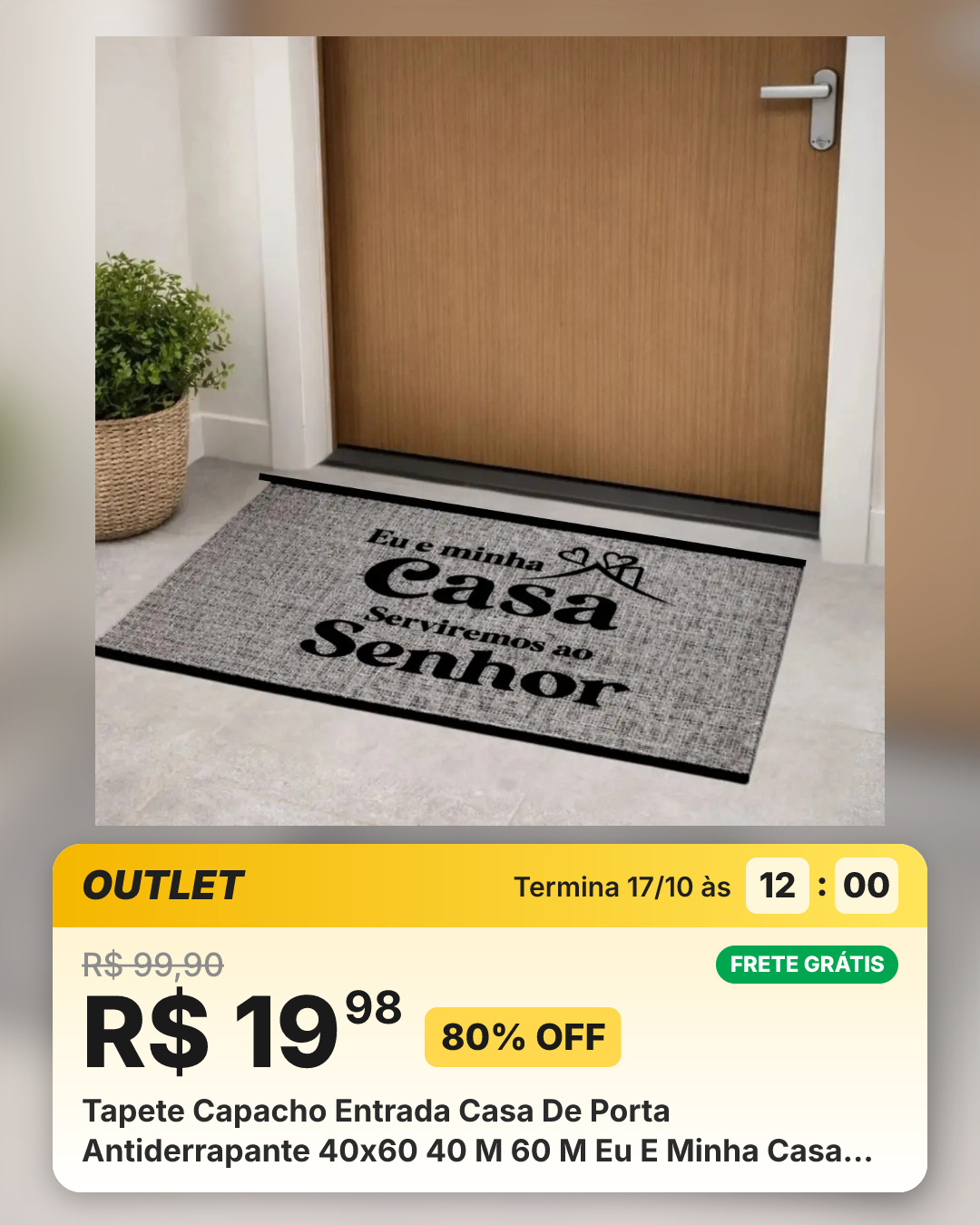 Tapete Capacho Entrada Casa De Porta Antiderrapante 40x60 40 M 60 M Eu E Minha Casa Serviremos Ao Senhor Bege 40 Cm 60 Cm Cinza