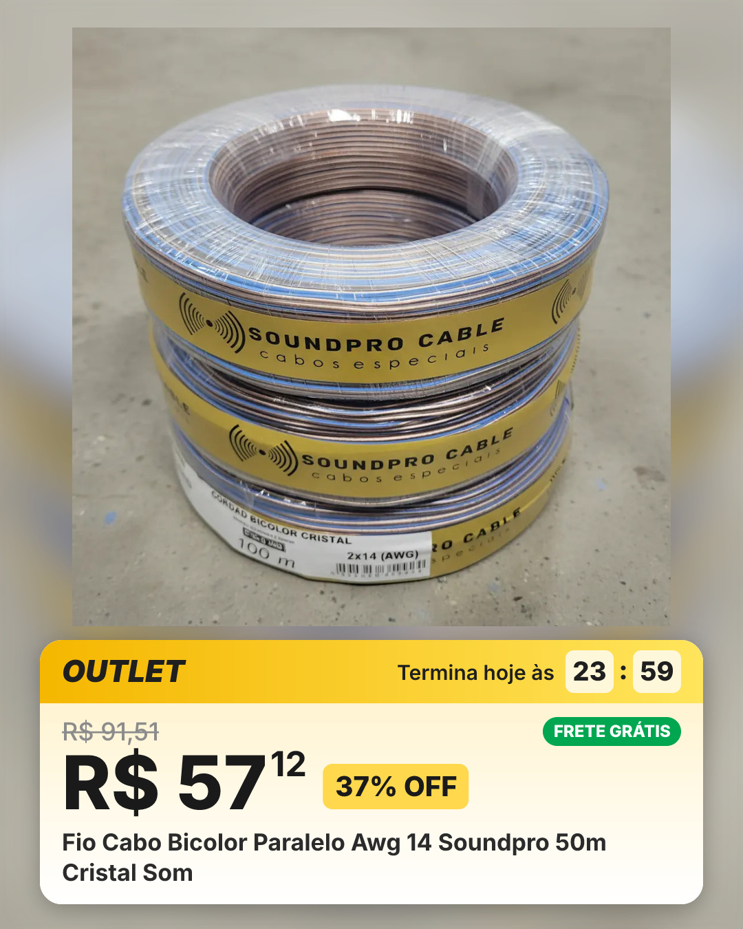 Fio Cabo Bicolor Paralelo Awg 14 Soundpro 50m Cristal Som