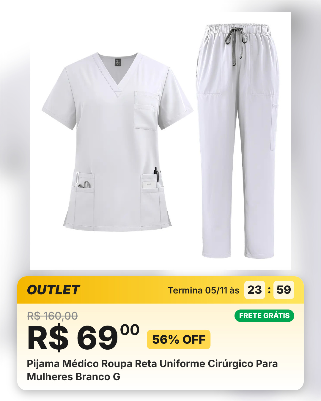 Pijama Médico Roupa Reta Uniforme Cirúrgico Para Mulheres Branco G