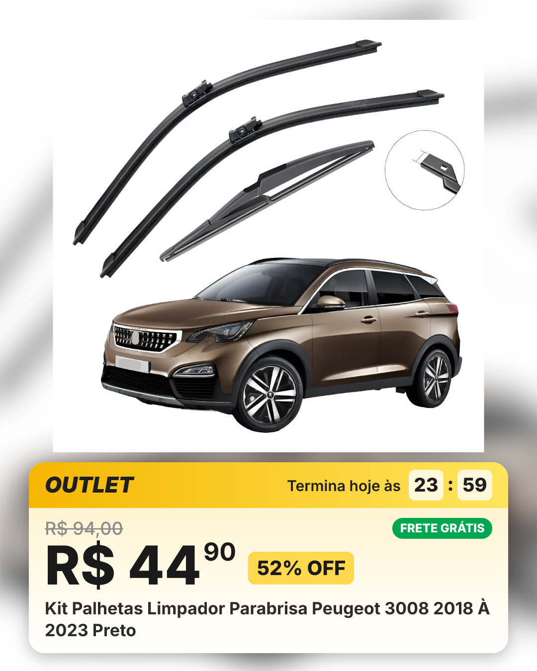 Kit Palhetas Limpador Parabrisa Peugeot 3008 2018 À 2023 Preto