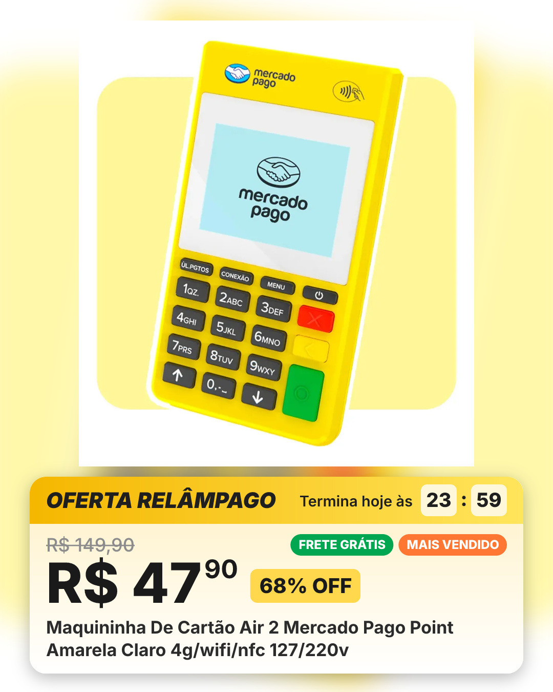 Maquininha De Cartão Air 2 Mercado Pago Point Amarela Claro 4g/wifi/nfc 127/220v