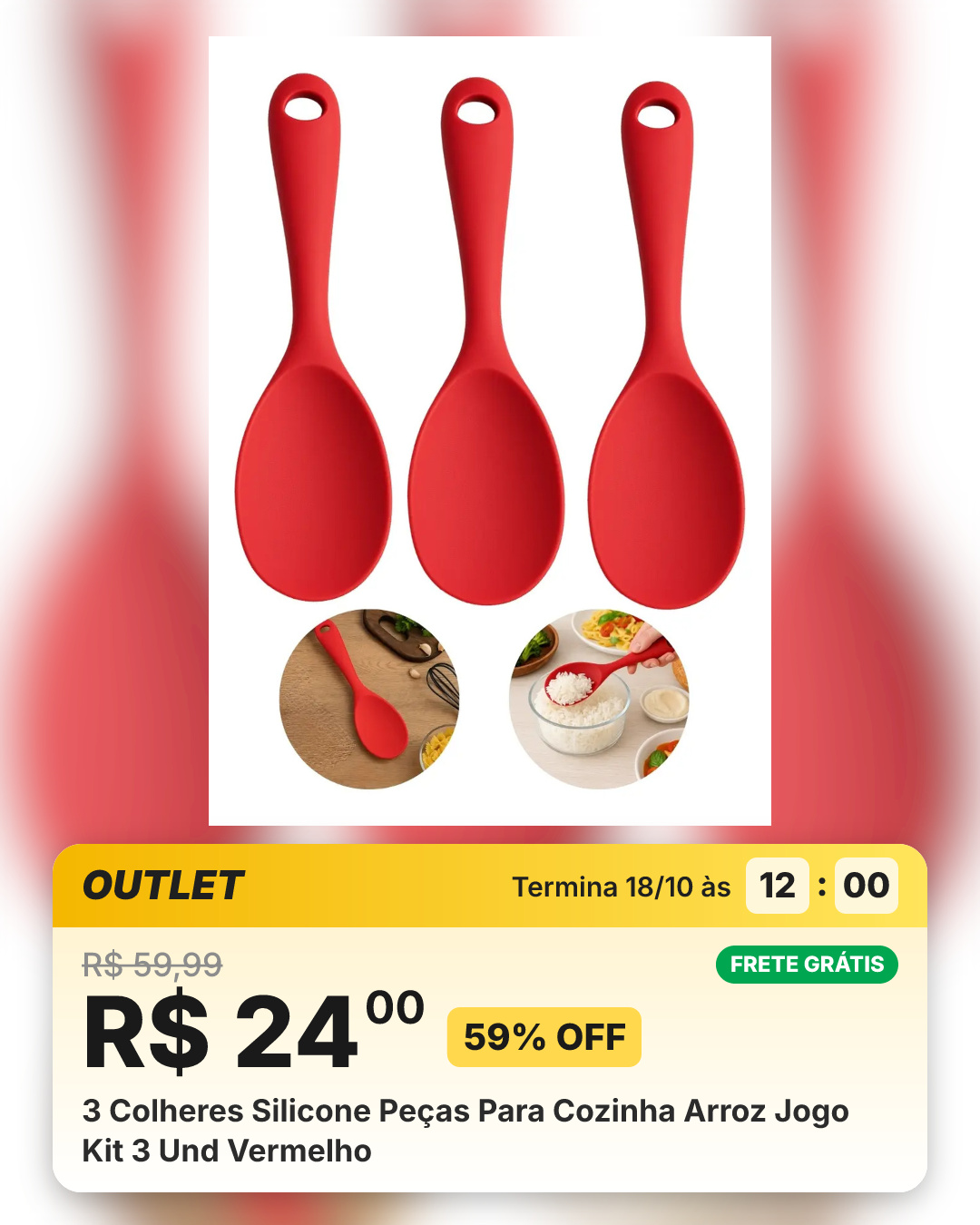 3 Colheres Silicone Peças Para Cozinha Arroz Jogo Kit 3 Und Vermelho