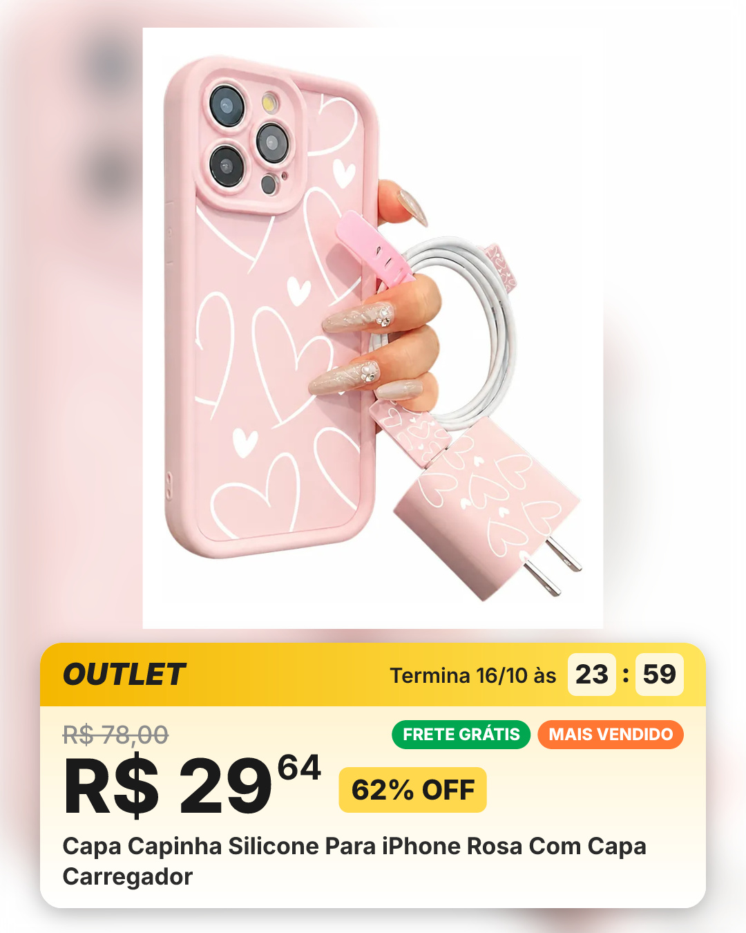 Capa Capinha Silicone Para iPhone Rosa Com Capa Carregador