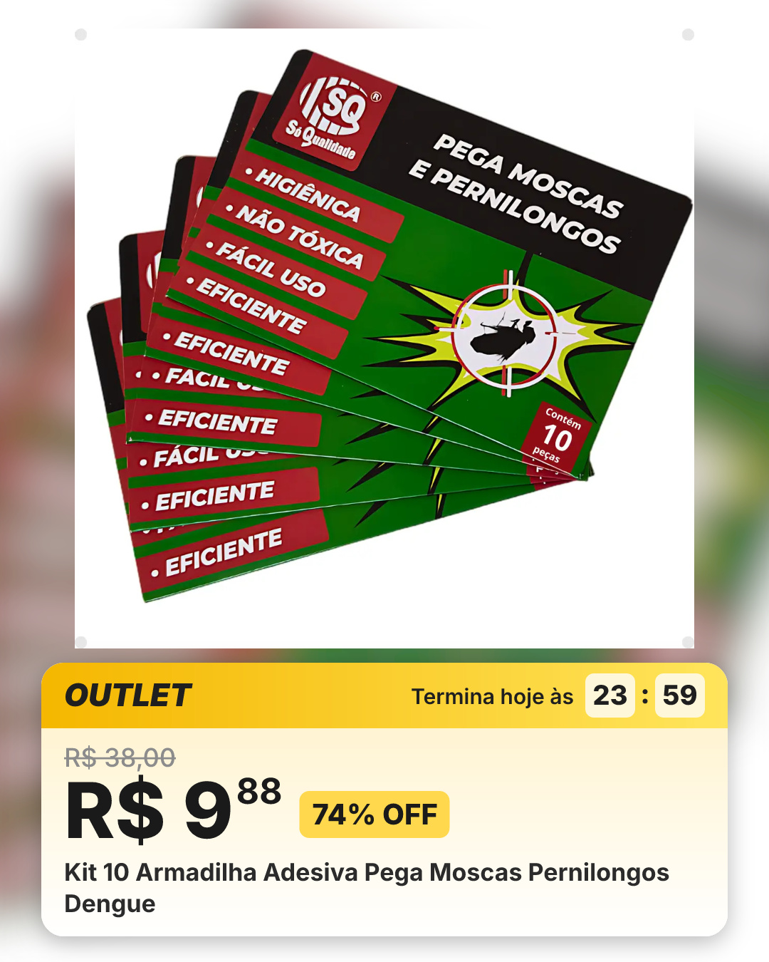 Kit 10 Armadilha Adesiva Pega Moscas Pernilongos Dengue