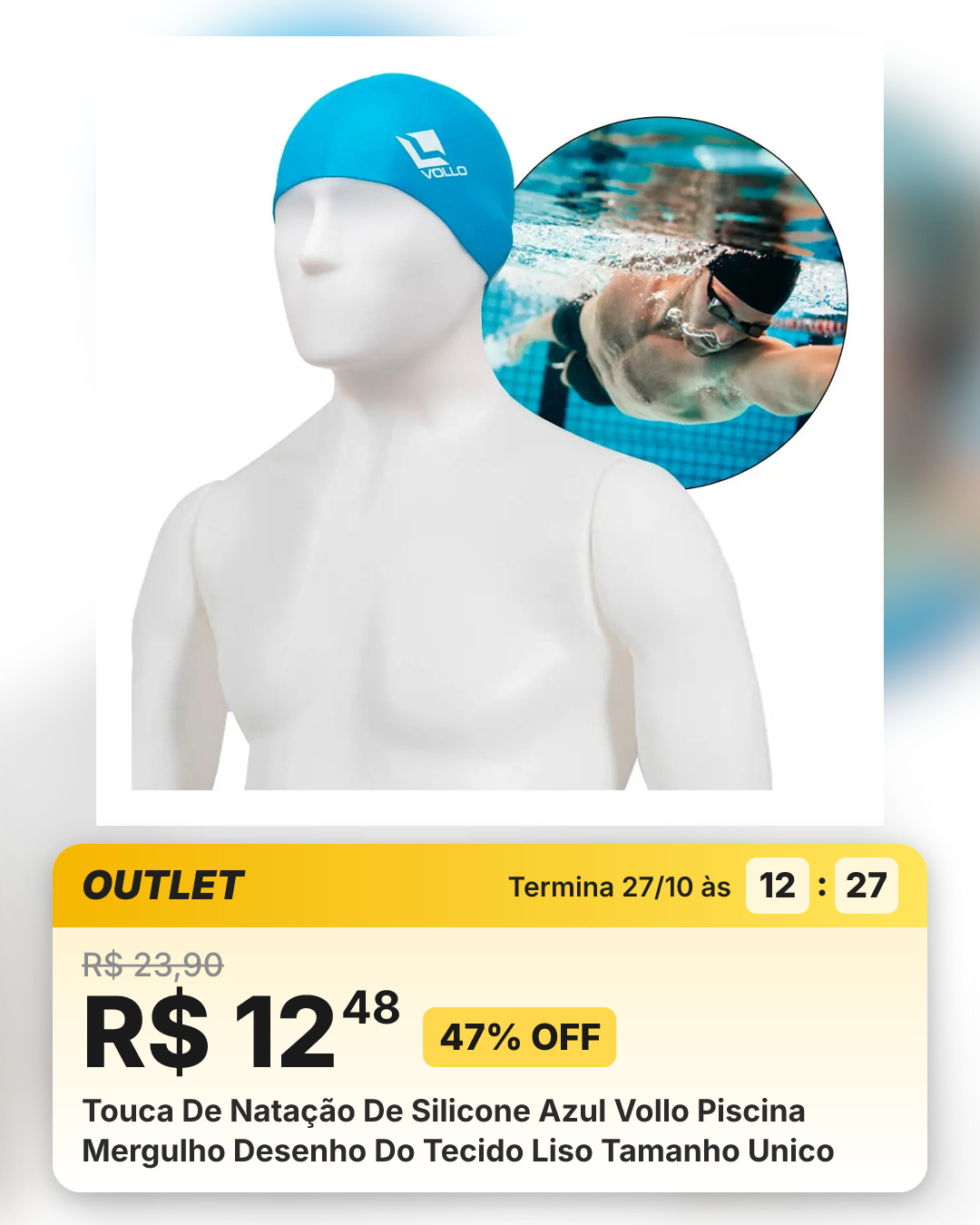 Touca De Natação De Silicone Azul Vollo Piscina Mergulho Desenho Do Tecido Liso Tamanho Unico