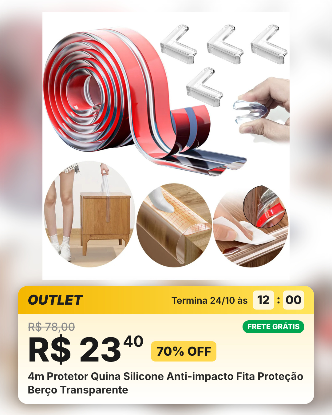 4m Protetor Quina Silicone Anti-impacto Fita Proteção Berço Transparente