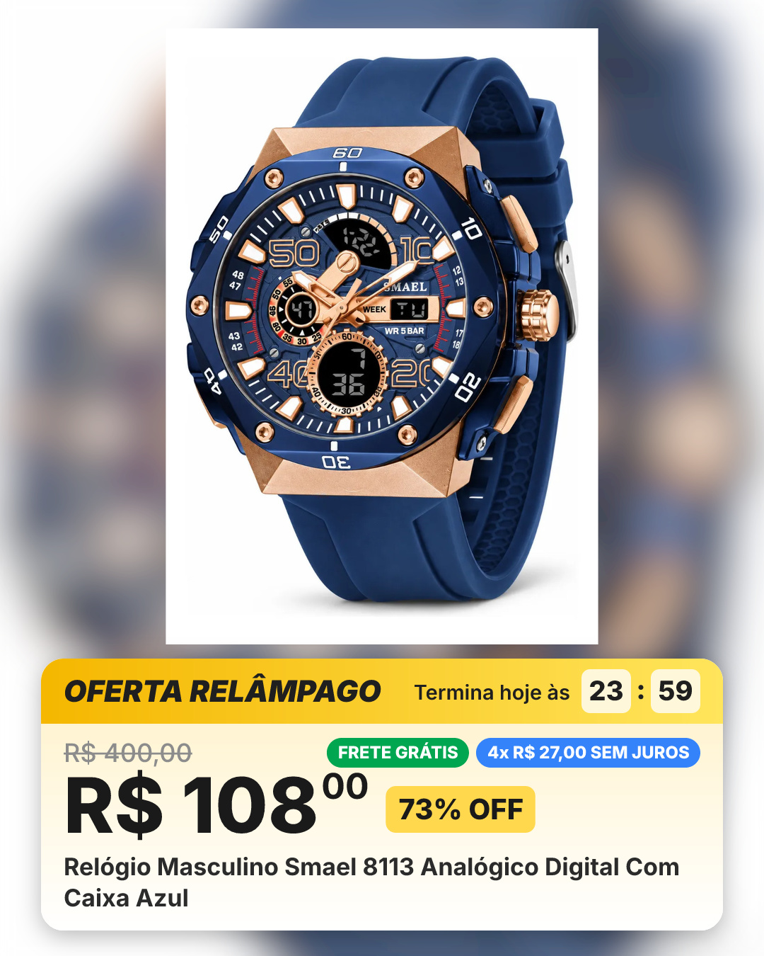 Relógio Masculino Smael 8113 Analógico Digital Com Caixa Azul