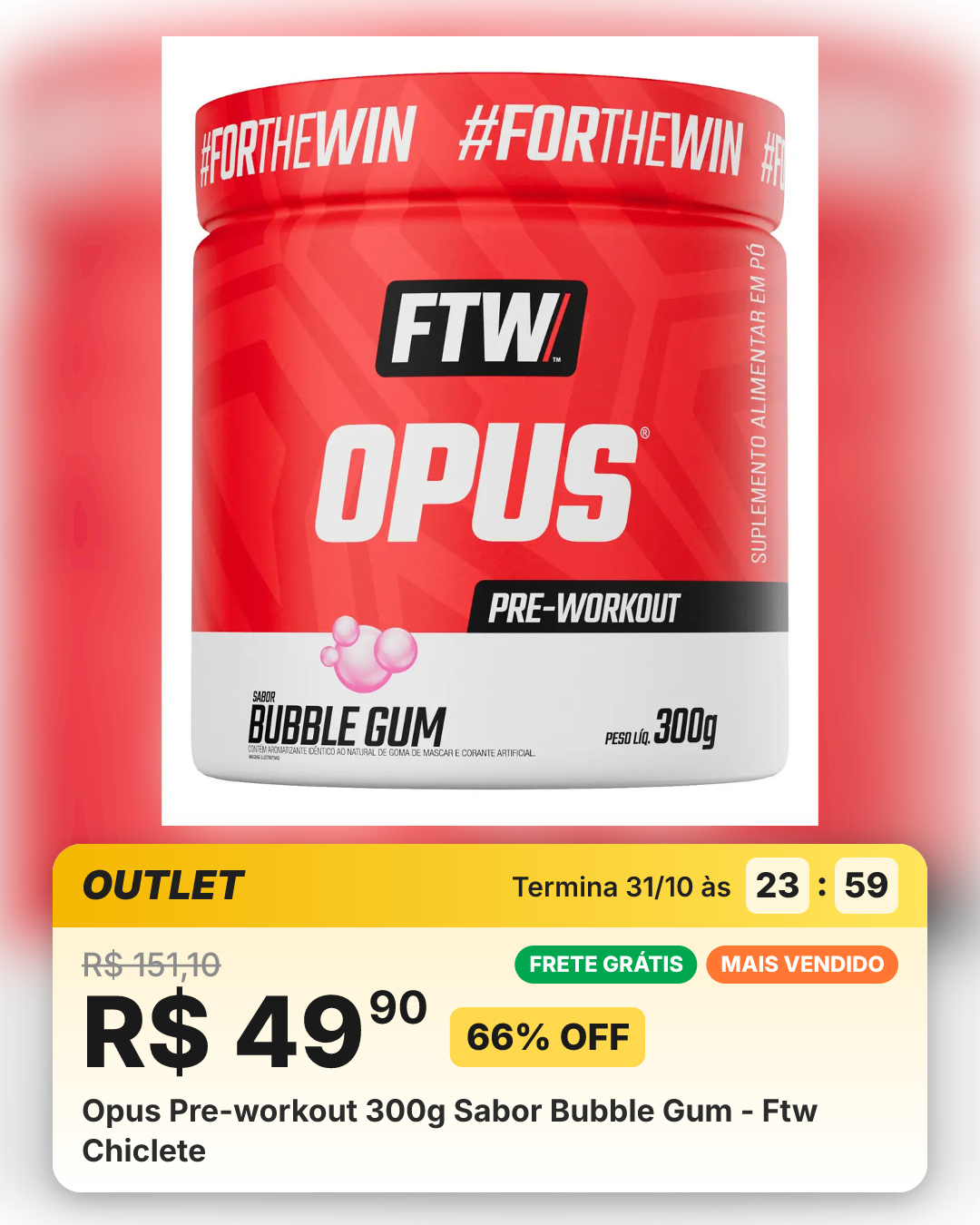 Opus Pre-workout 300g Sabor Bubble Gum - Ftw Chiclete