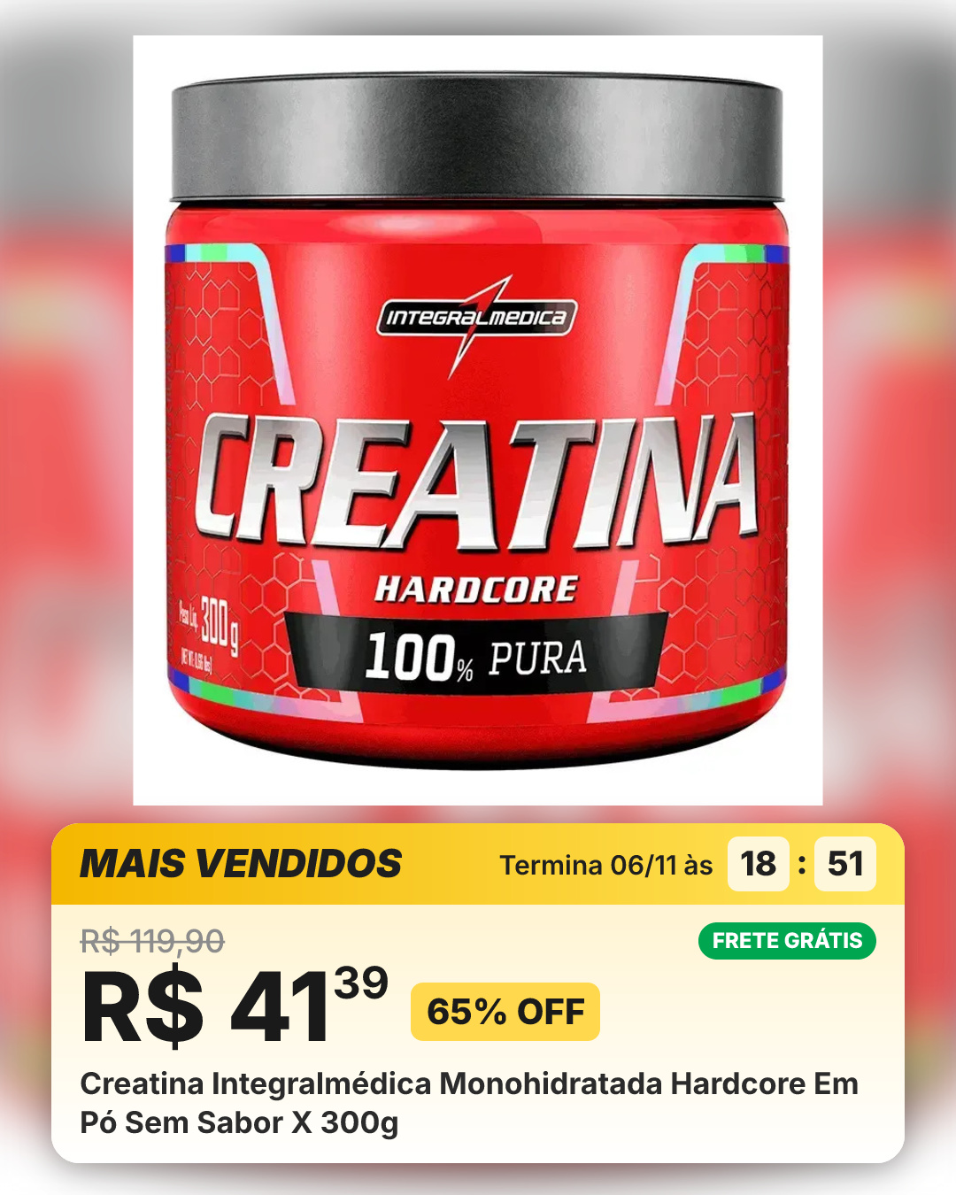 Creatina Integralmédica Monohidratada Hardcore Em Pó Sem Sabor X 300g