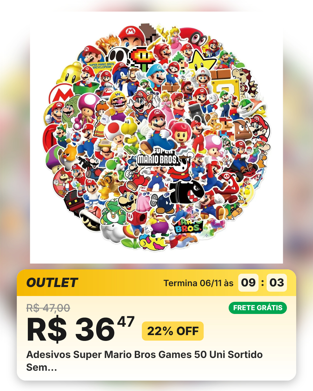 Adesivos Super Mario Bros Games 50 Uni Sortido Sem…