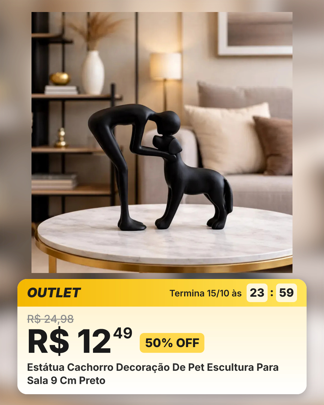 Estátua Cachorro Decoração De Pet Escultura Para Sala 9 Cm Preto